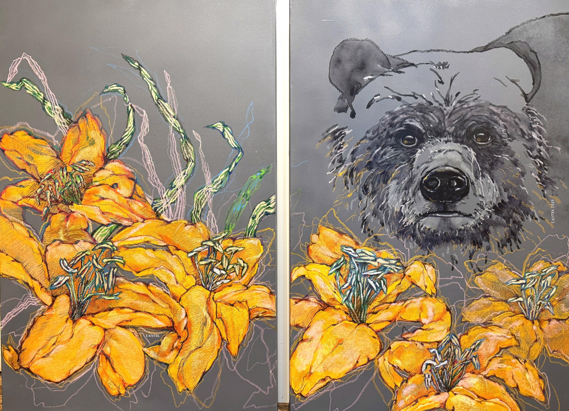 Bear - diptych by Elena Kister
