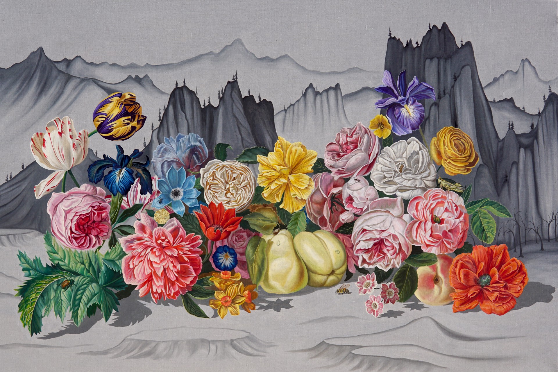 Colorful Flowers Growing out of Grey Mountains by Robin Hextrum