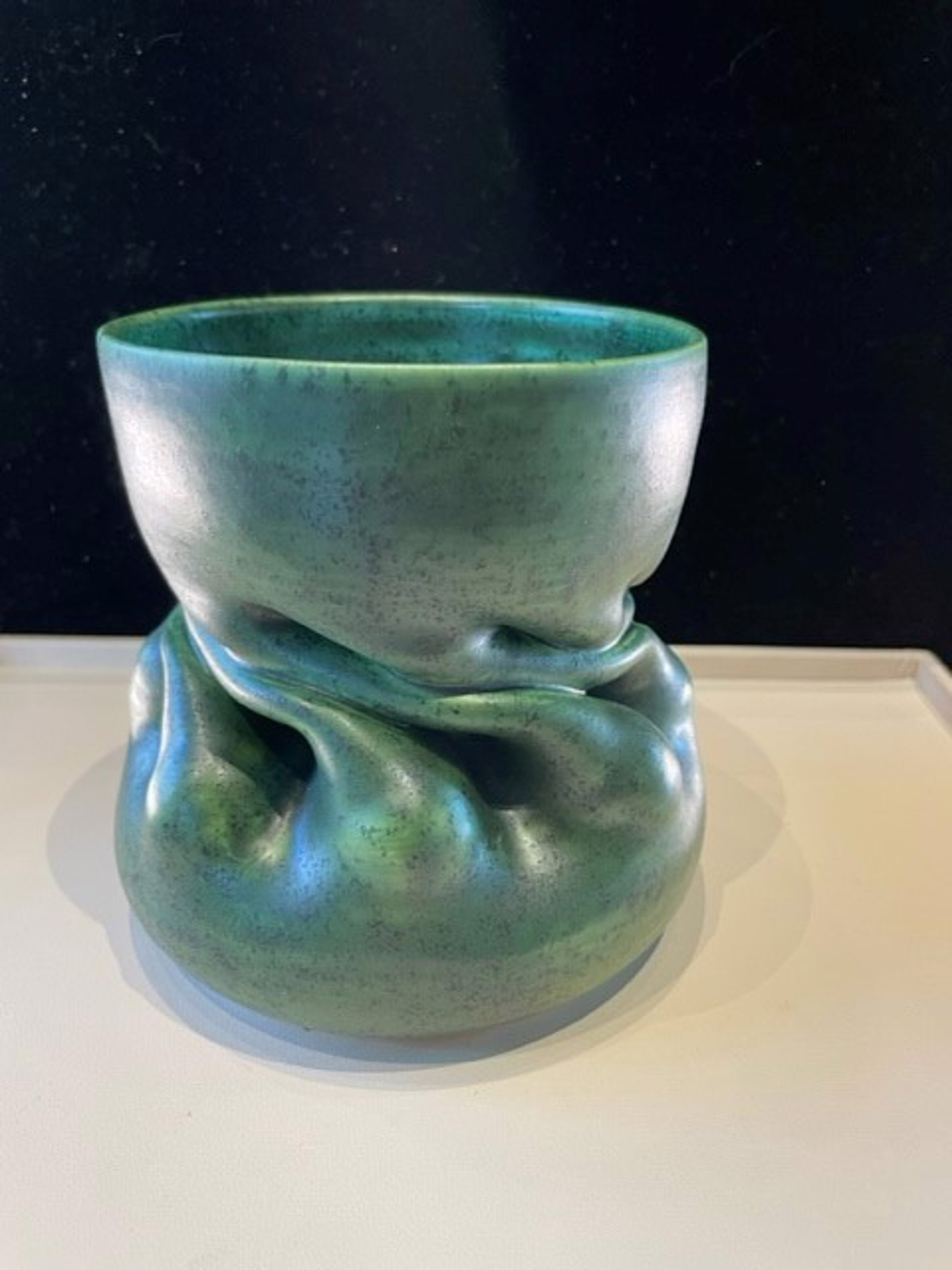 Clarkhouse #98 Dark Green folded vase by Bill & Pam Clark Clark House Pottery