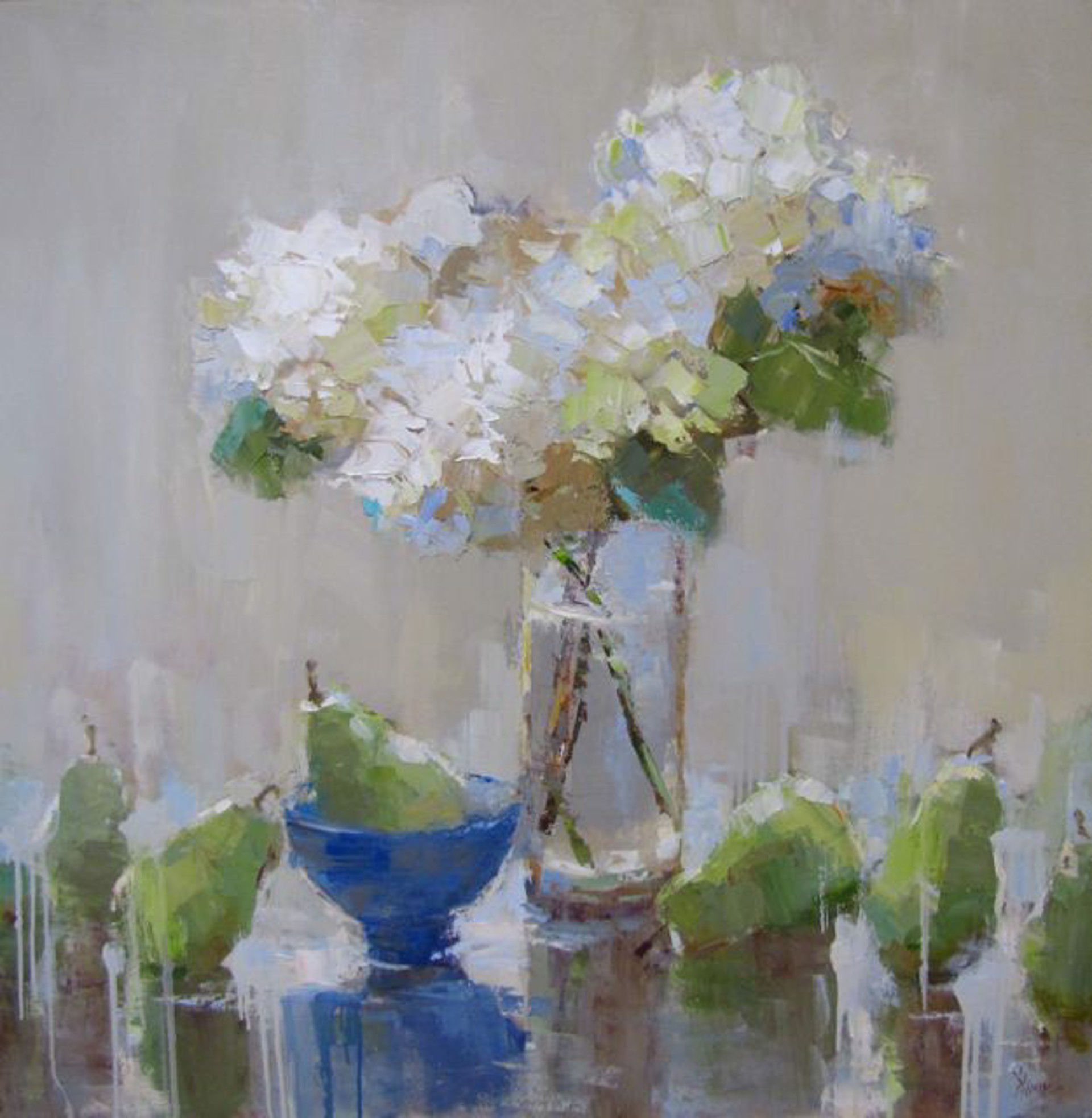 Hydrangeas and Blue Bowl by Barbara Flowers