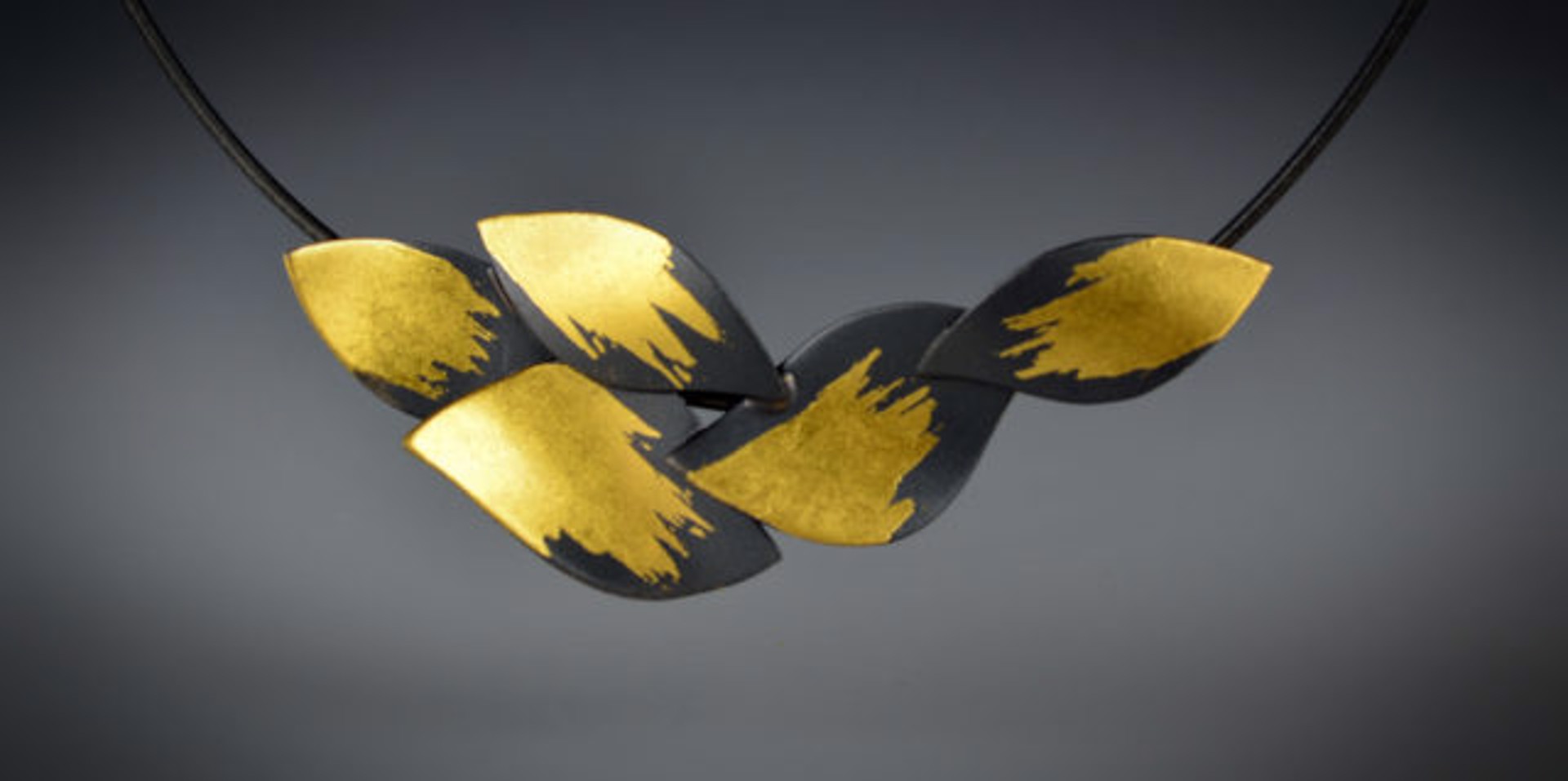 Oxidized Sterling Silver and 23k Gold Leaf Necklace by Judith Neugebauer