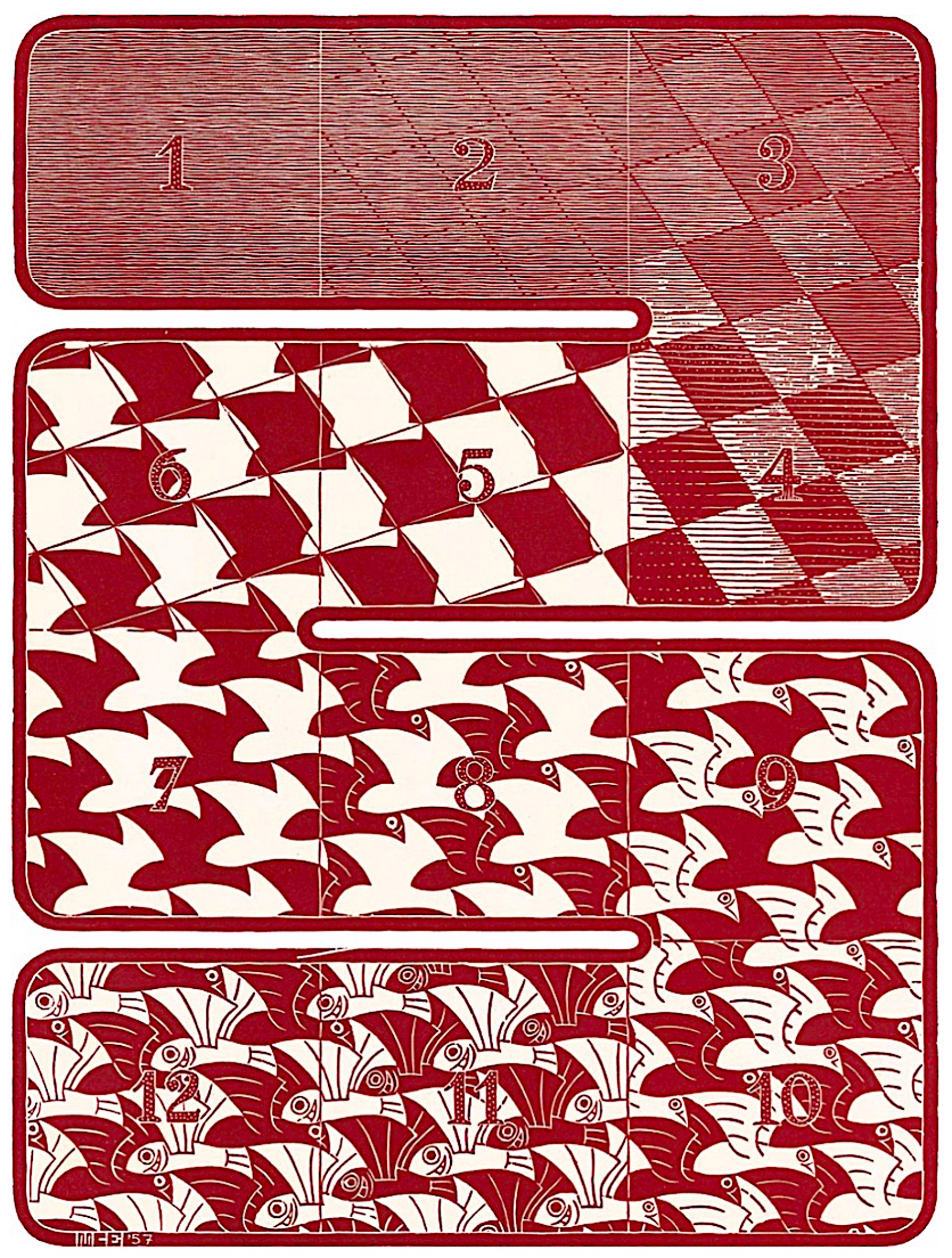 Regular Division of the Plane I Red by M.C. Escher