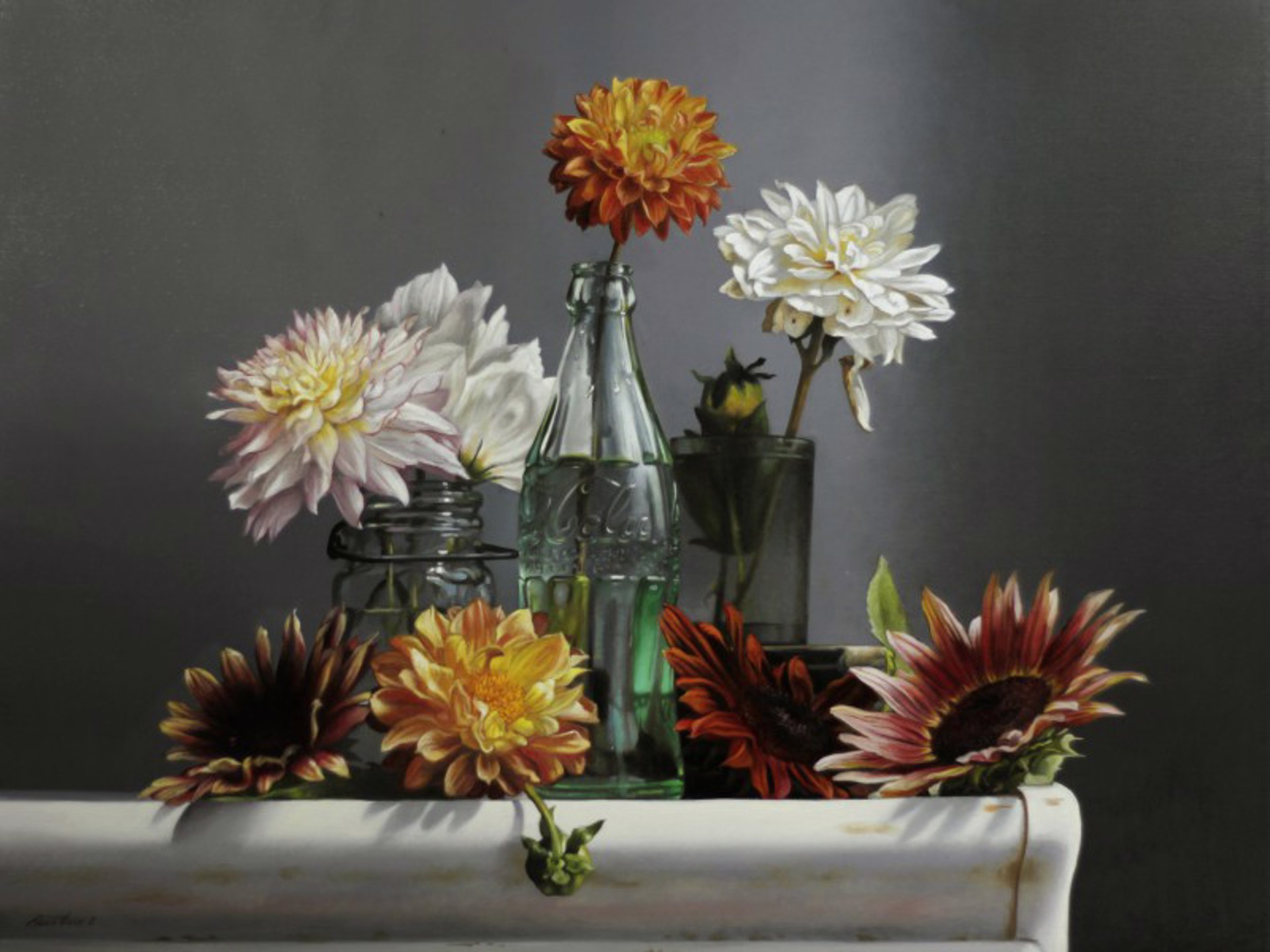 Sunflowers and Dahlias by Larry Preston