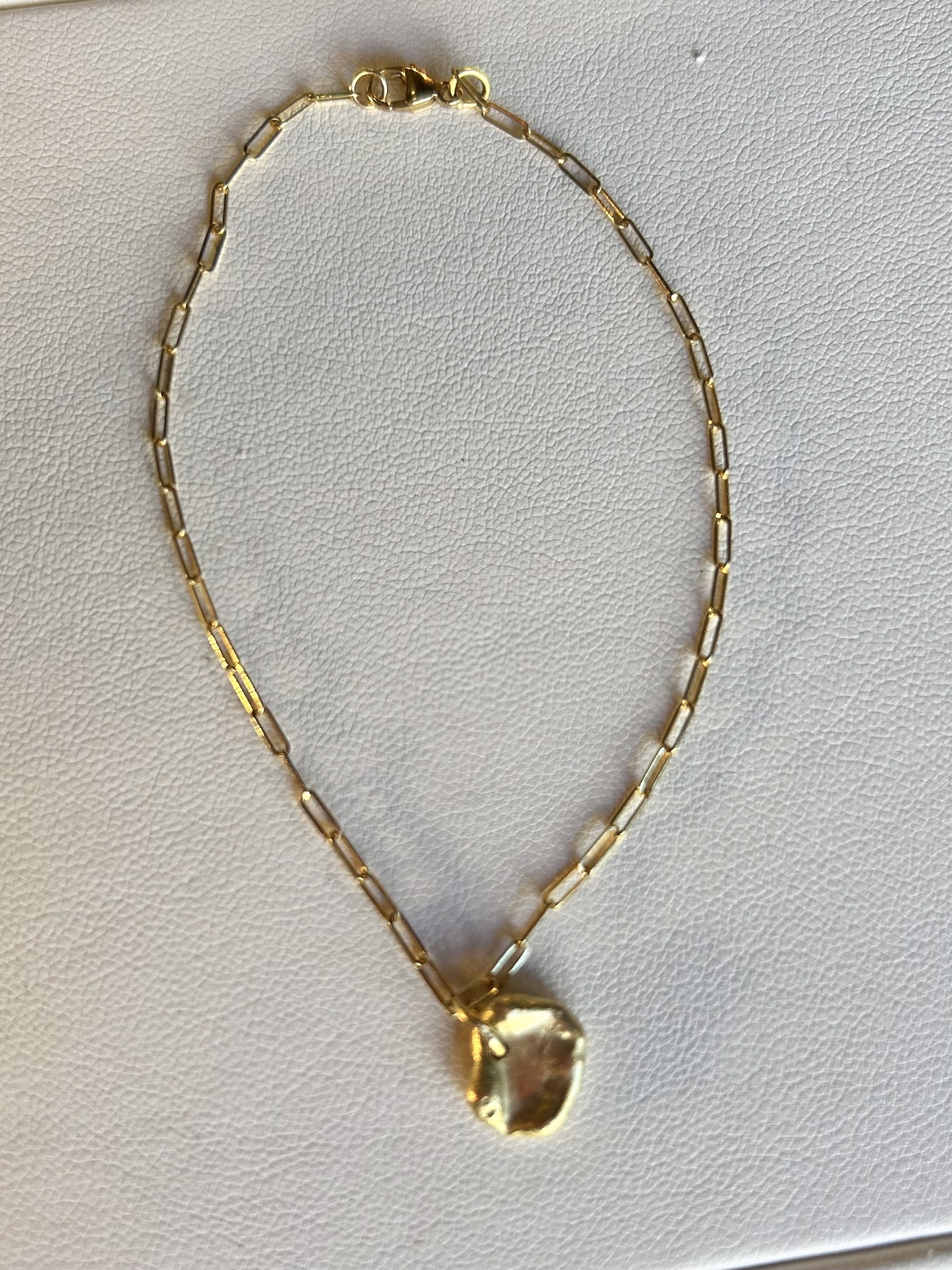Link Chain Bracelet - 18k w/ circle pendant by Leandra Hill