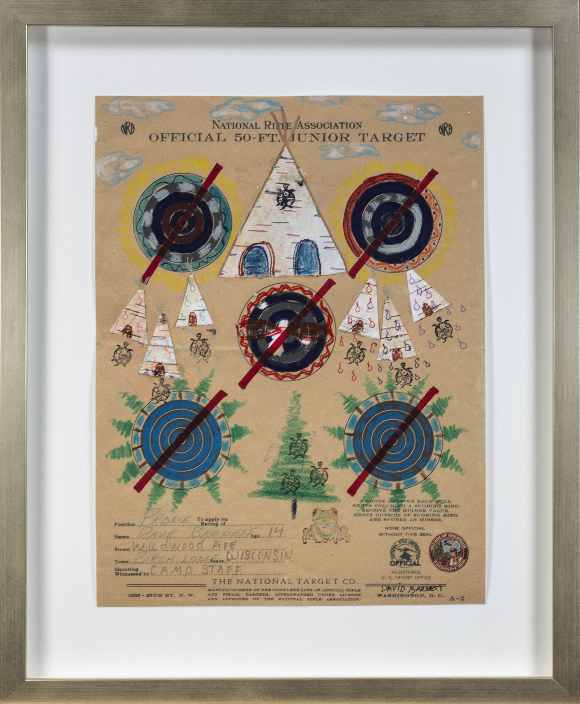 Target Series No. 15: No More Guns, No More Shooting Tee-Pee Tears with Turtles with Blue Lake Targets Surrounded by Trees by David Barnett