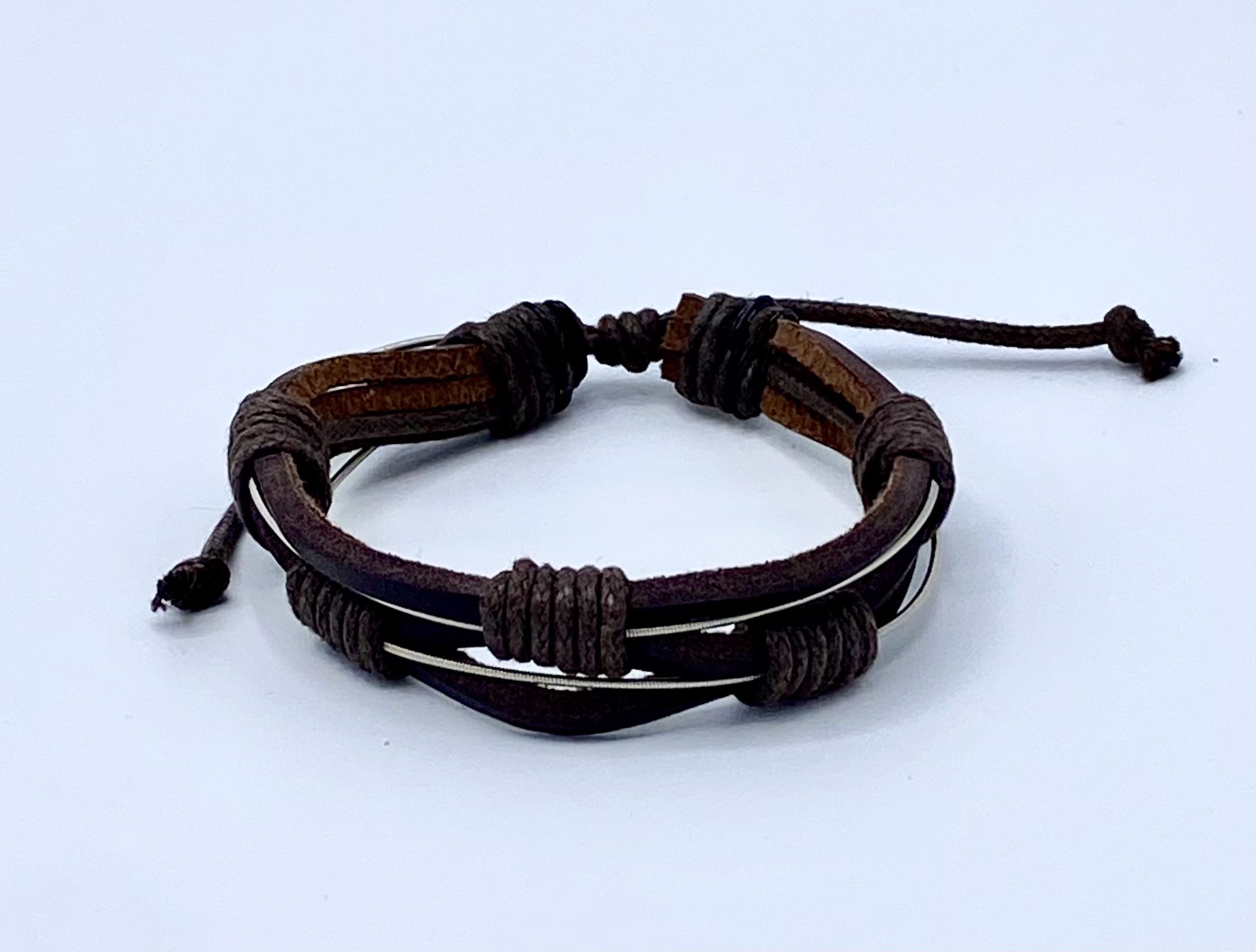 Guitar Silver String Brown Leather Bracelet by String Thing Designs