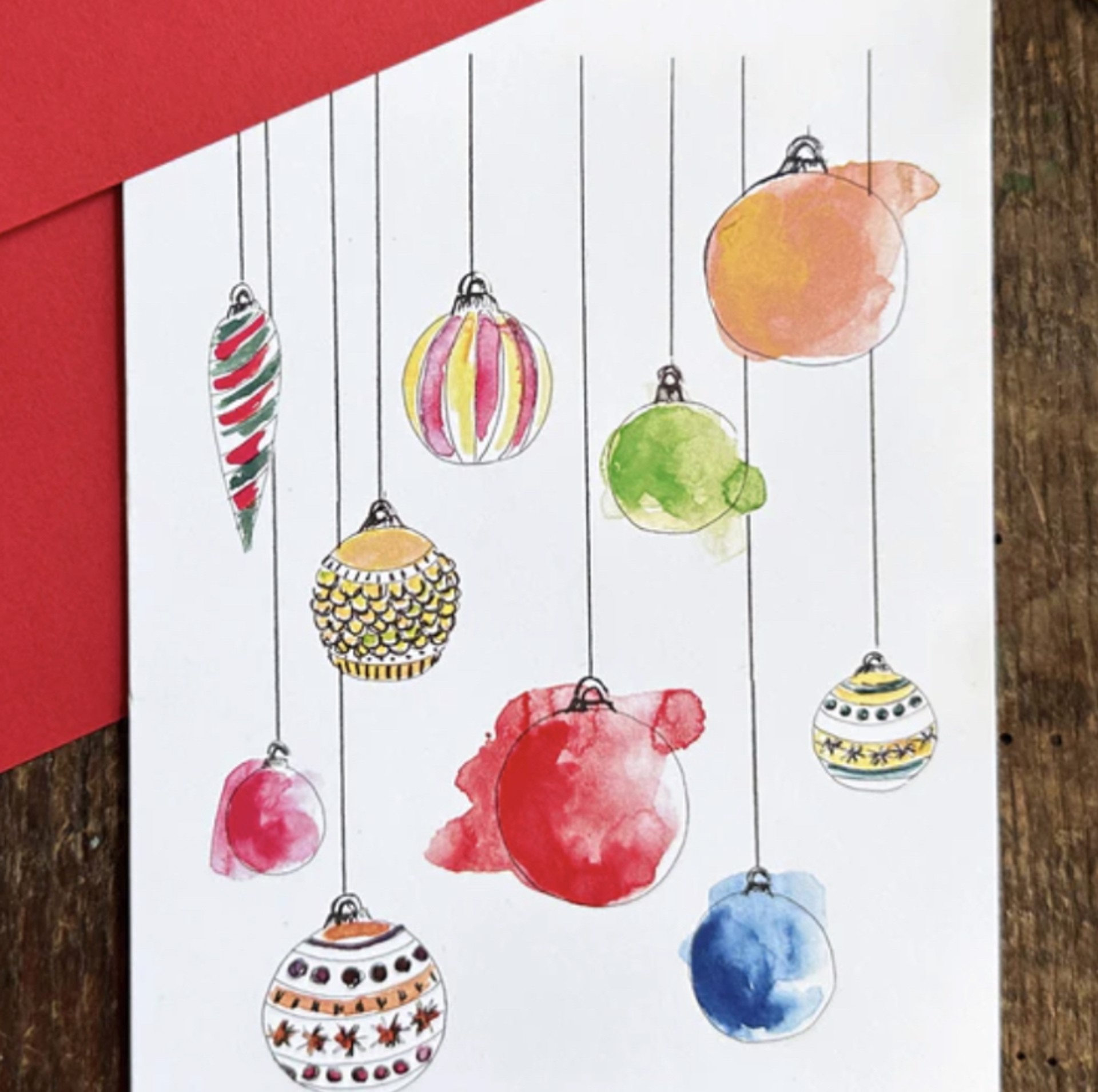 Ornament Christmas Card Red Envelopes 5 Pack by Lucia Duque