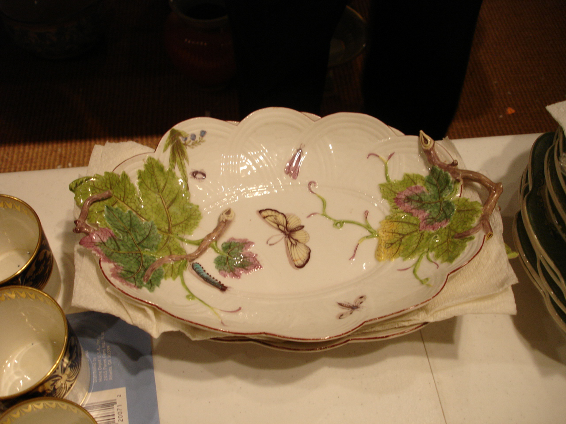 CONTINETNAL " MAIOLILA" TAZZA WITH BASKET WEAVE DESIGN AND FLOWERS