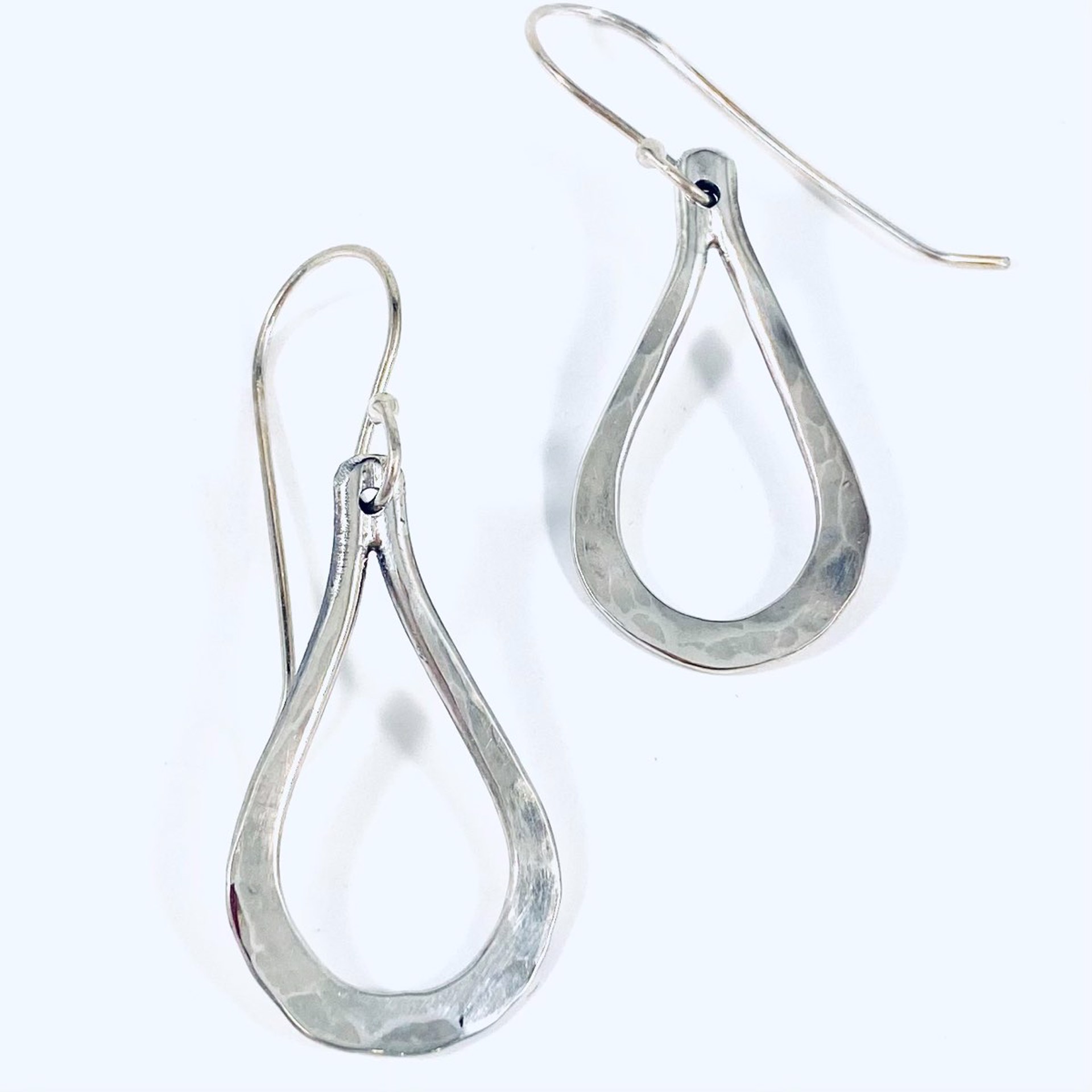 AB22-43 Hand Forged Teardrop Outline Sterling Earrings by Anne Bivens ...