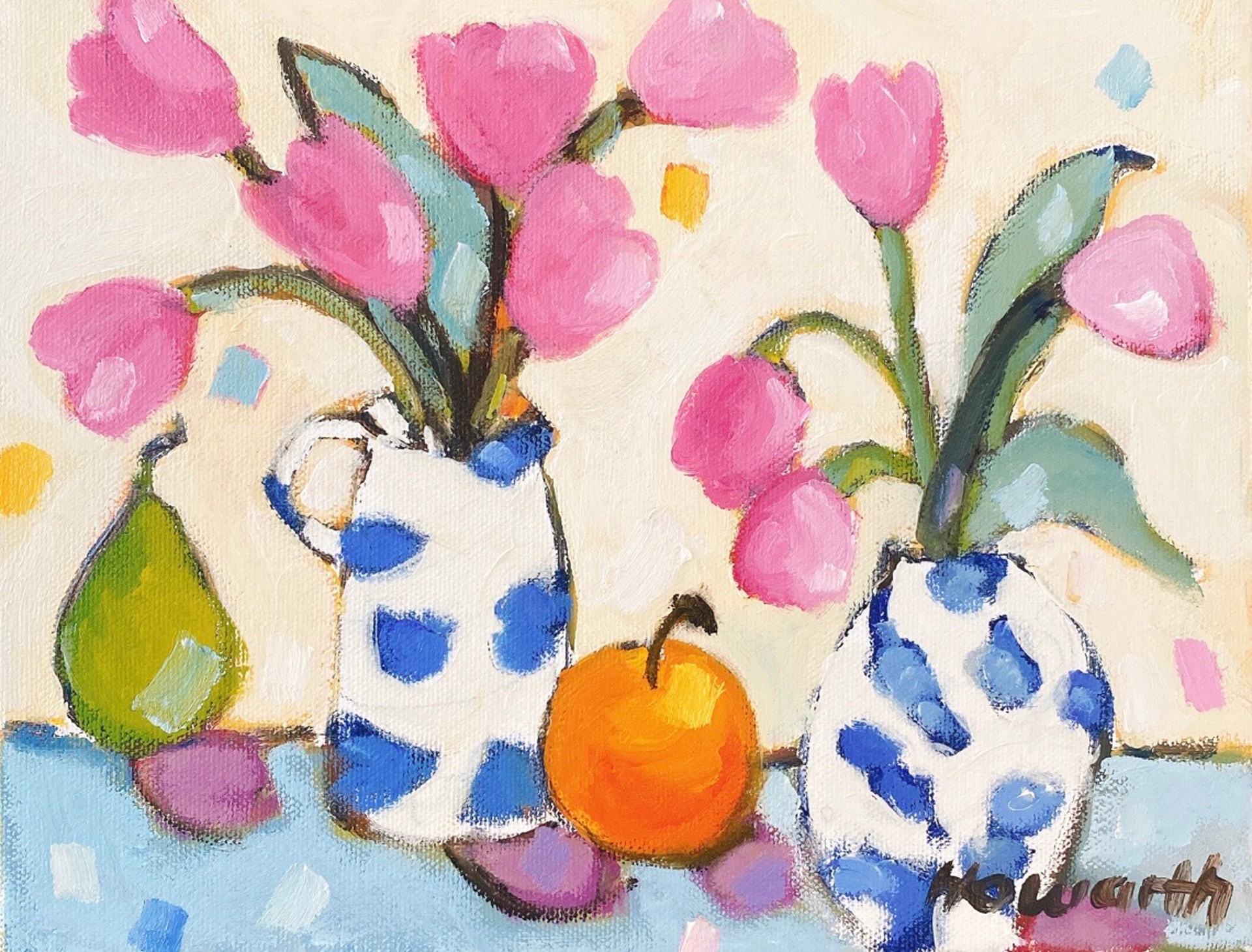 Pink Tulips with Orange and Pear by Katrina Howarth