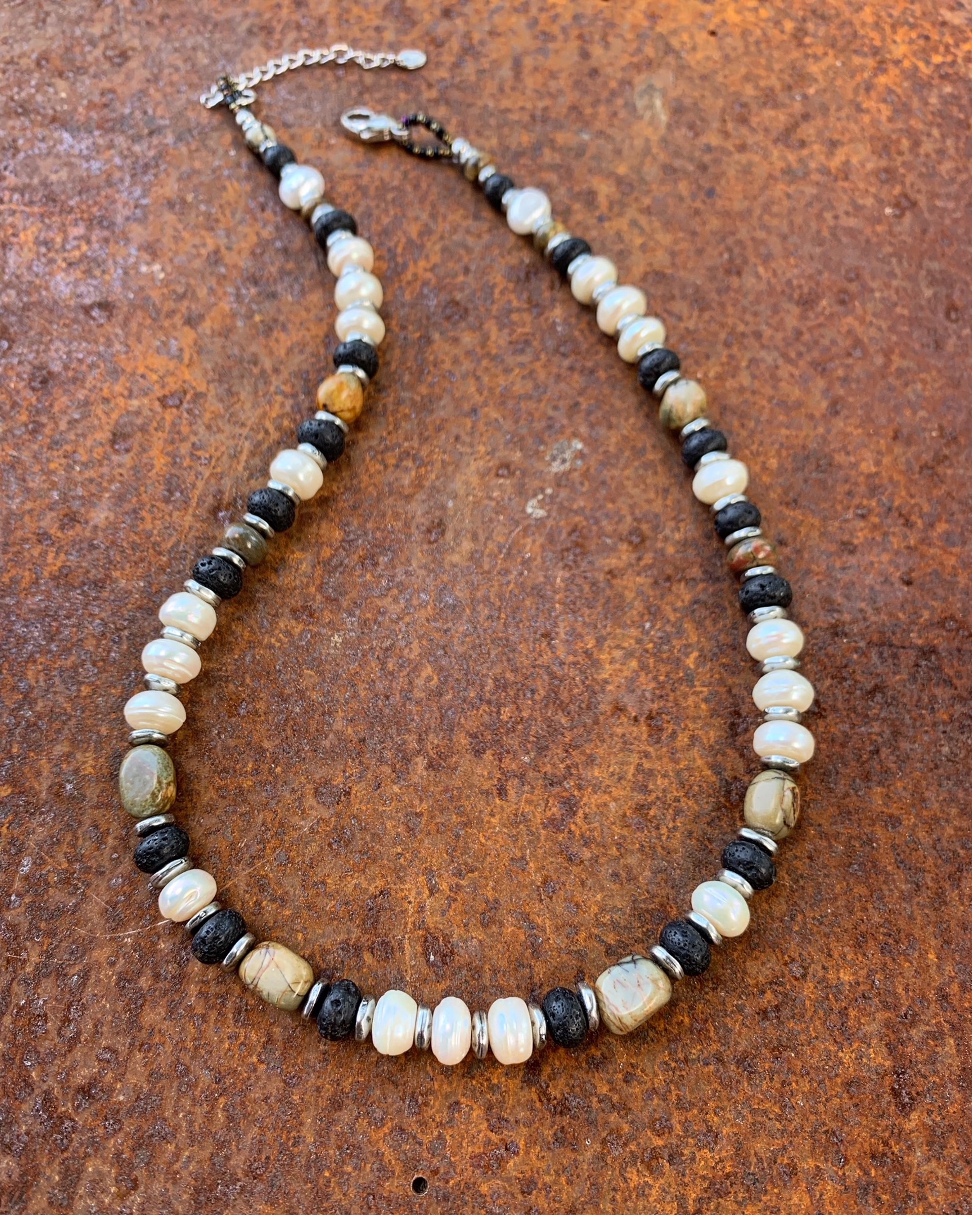 K819 Cultured Pearls Lava & Jasper by Kelly Ormsby