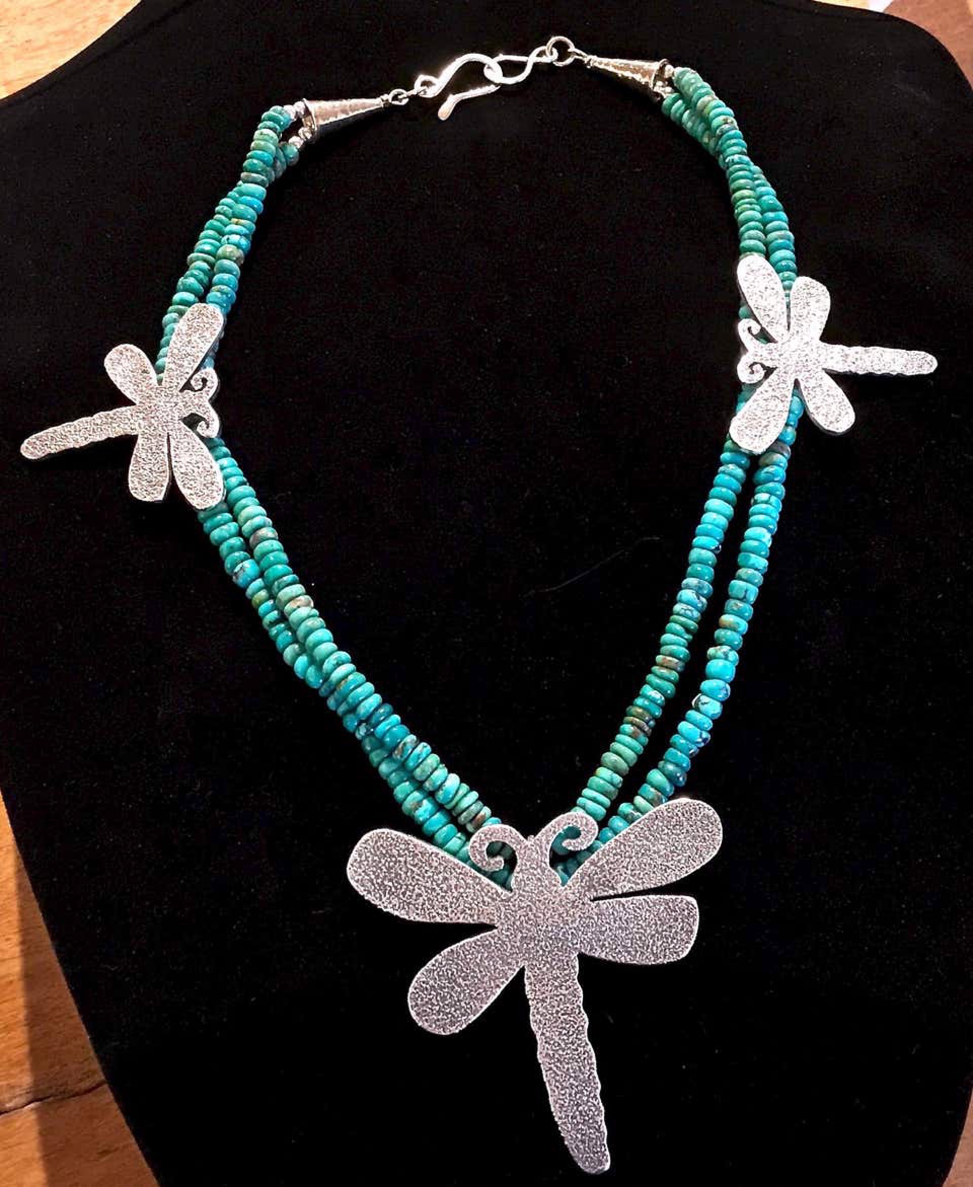 Dragonfly Necklace Kingman Turquoise and Silver by Melanie Yazzie