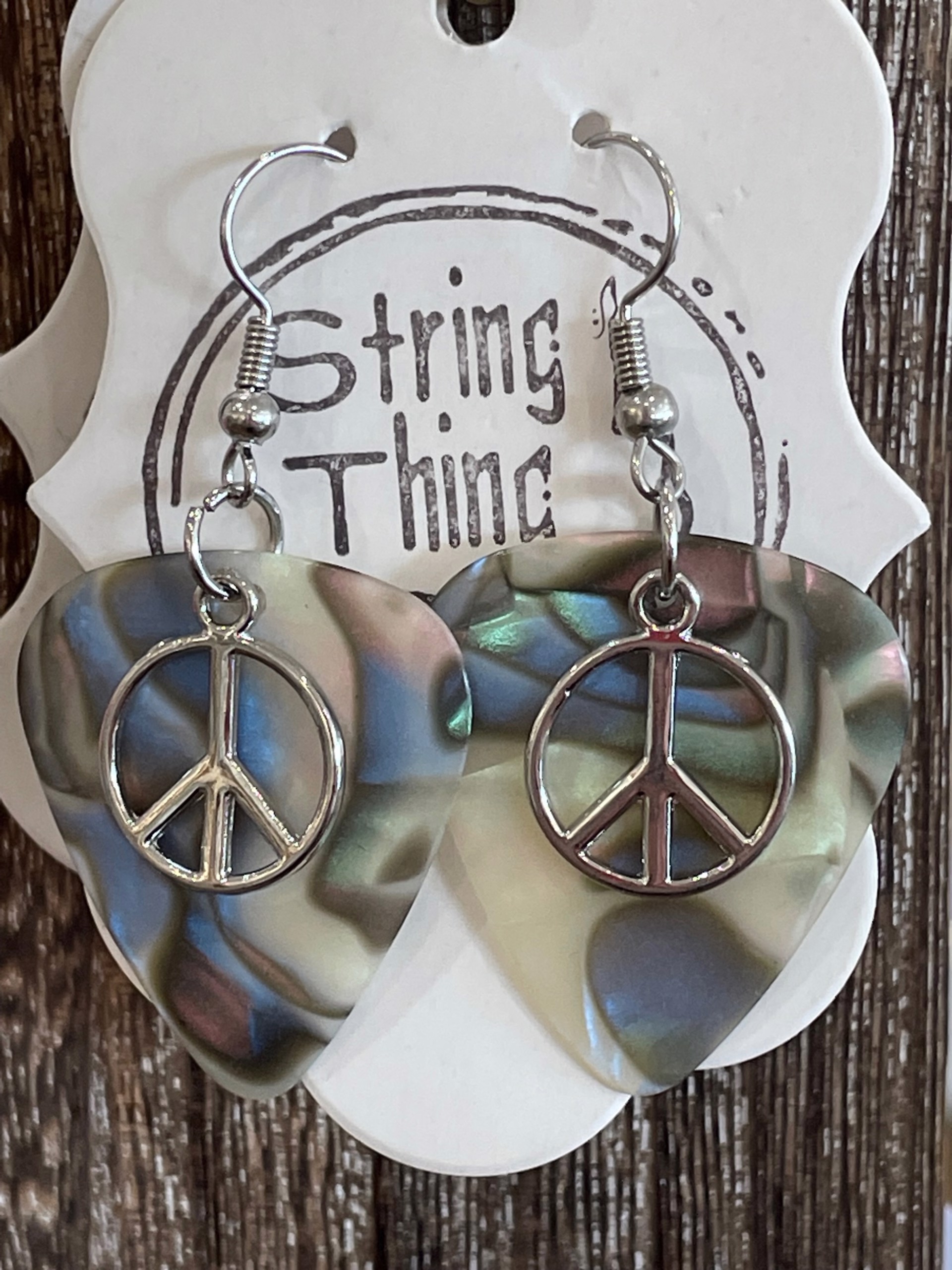 Peace and Pearl Pick Earrings by String Thing Designs
