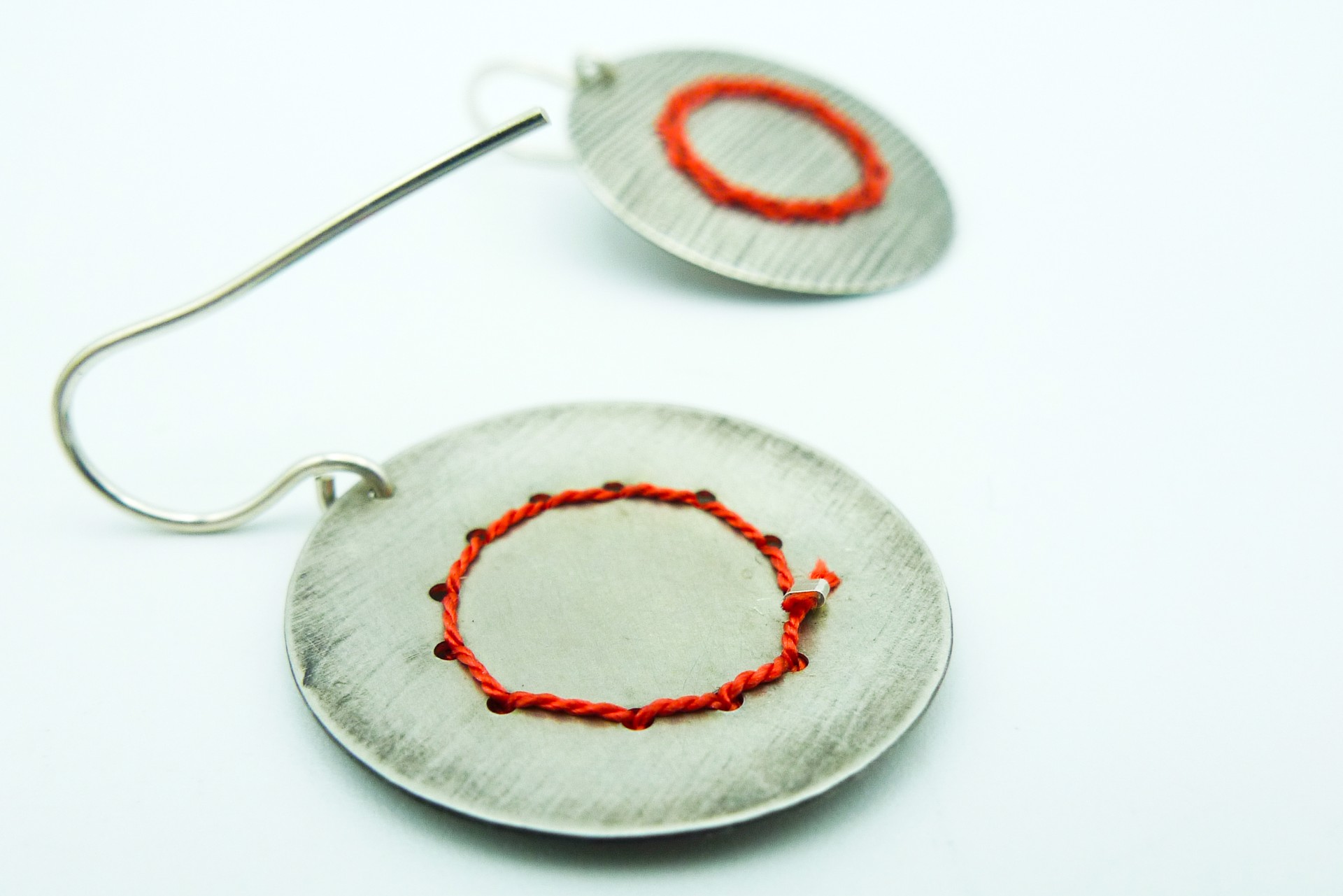 Earrings with Coral Colored Silk by Erica Schlueter