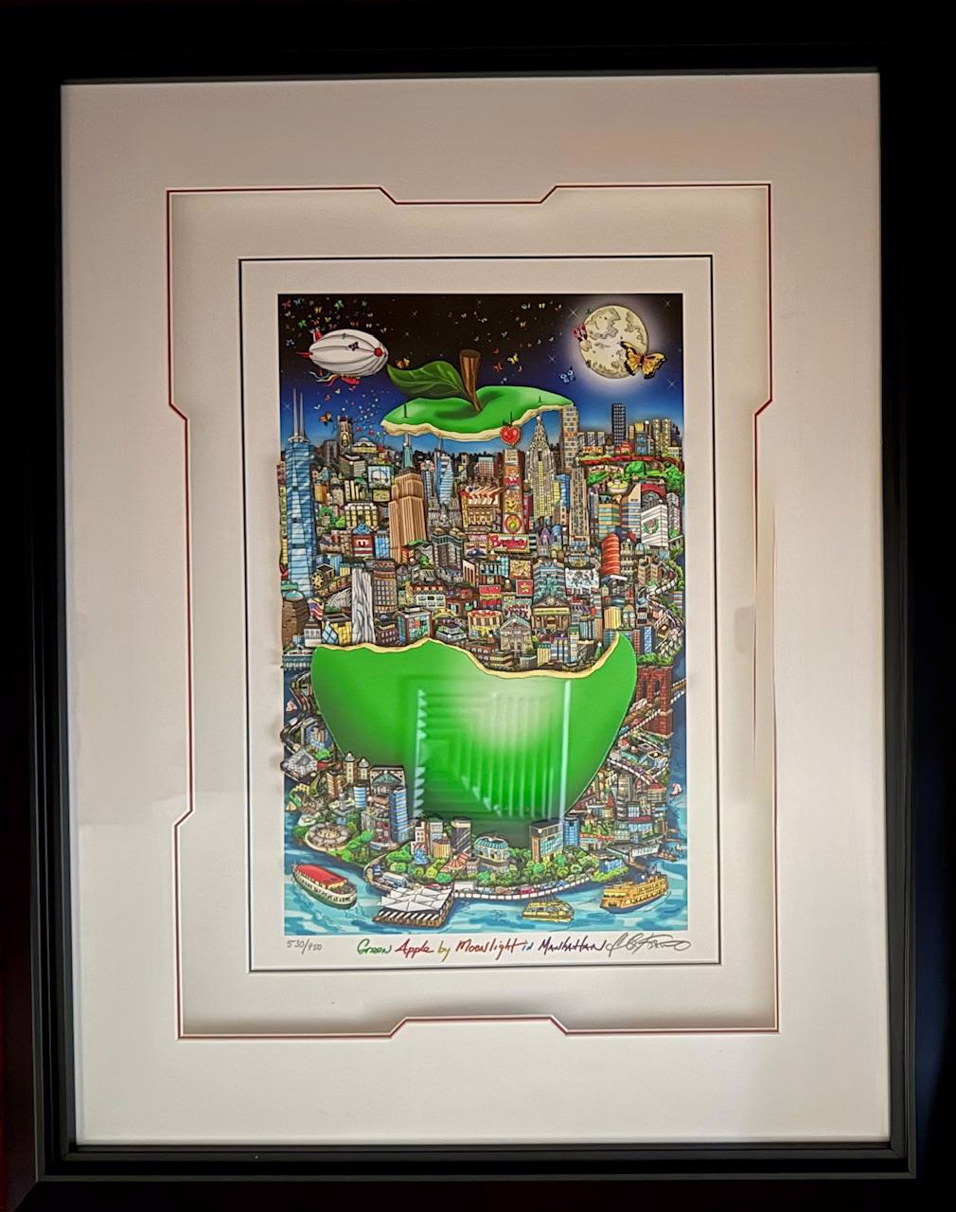 Green Apple by Moonlight in Manhattan #2NS by Charles Fazzino
