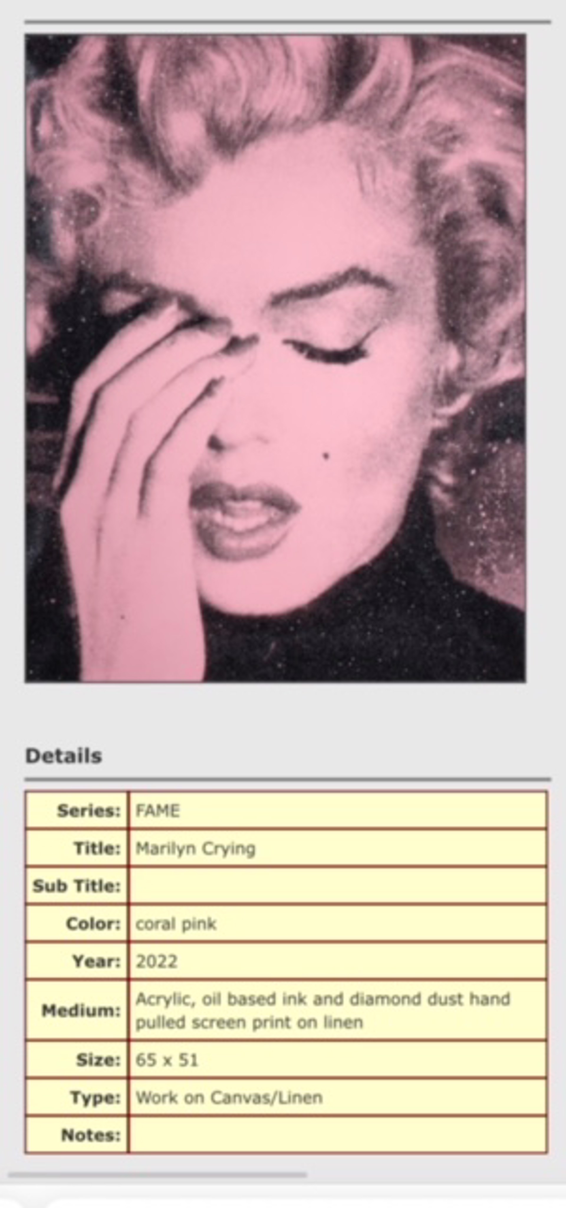 Crying Marilyn Coral Pink by Russell Young