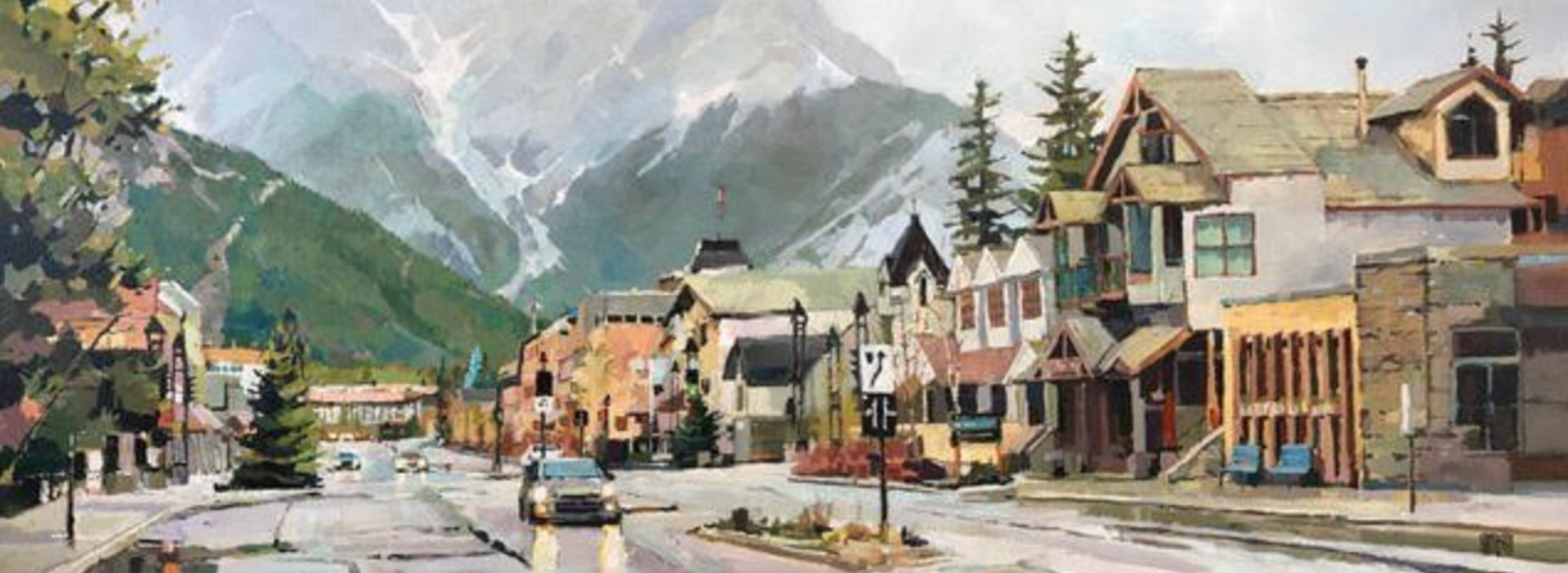 Banff Avenue Rain - SOLD by Randy Hayashi
