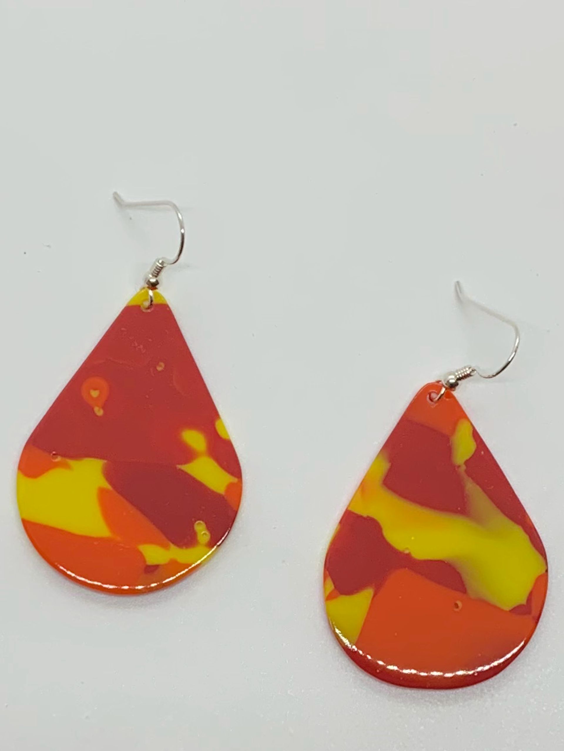 Molten Glass Earrings - Tear Drop - Red Yellow Orange - Gloss by Chris Cox