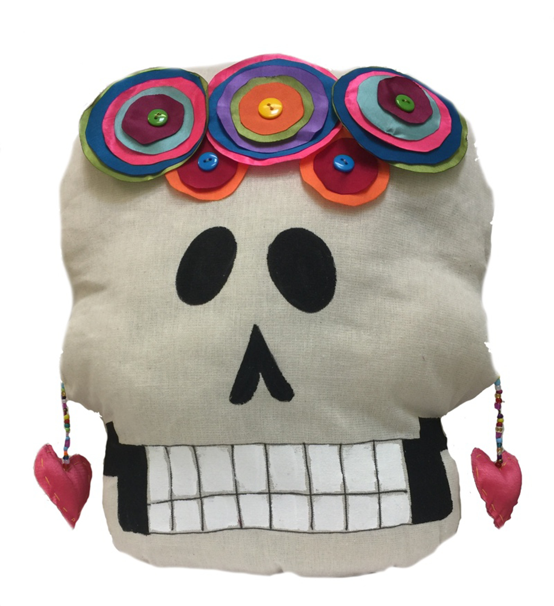 Pillow - Calavera Grande - Hand-painted canvas and sewn - Multi Color Applications by Indigo Desert Ranch - Day of the Dead