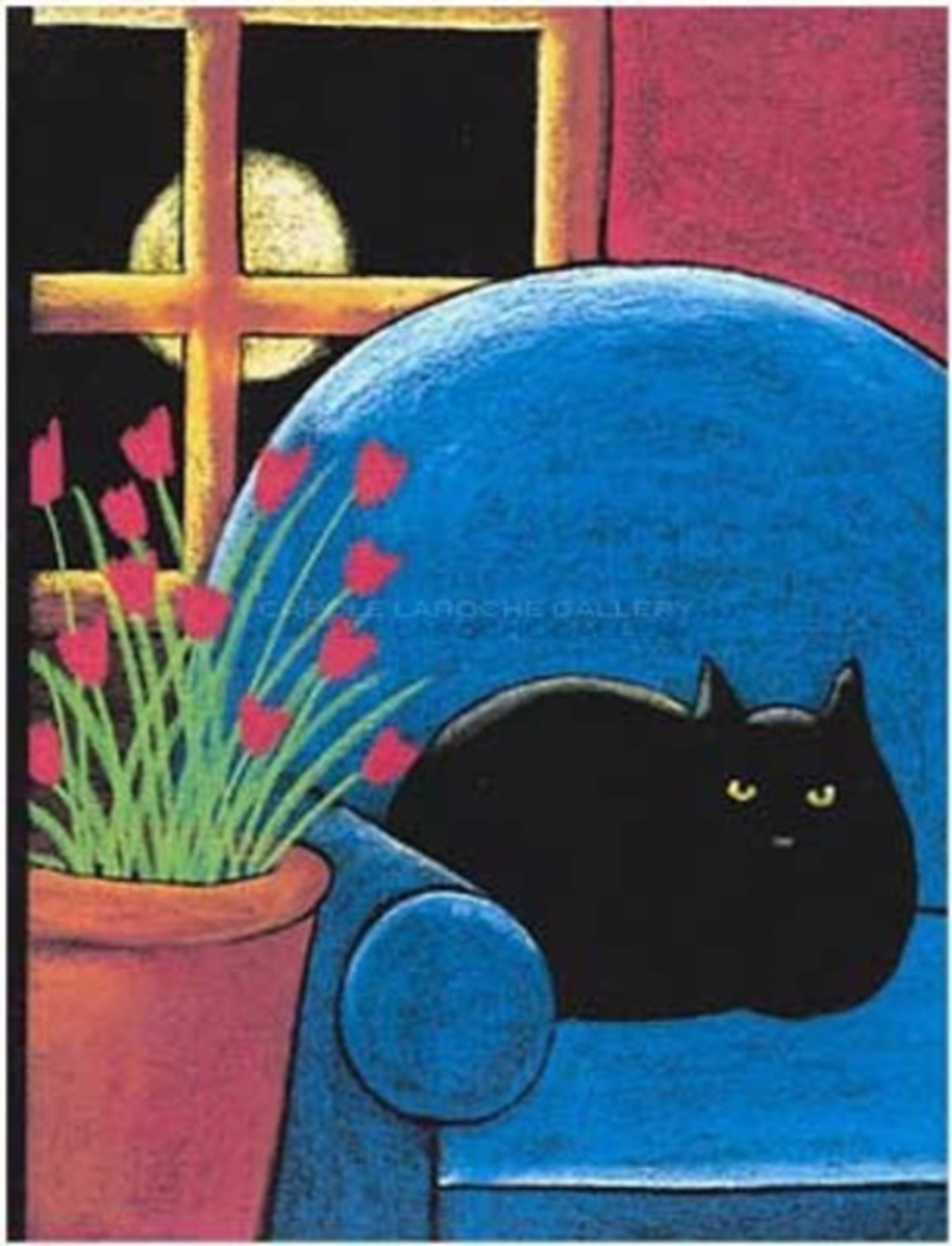 Black cat on blue chair 59/250 by Carole LaRoche