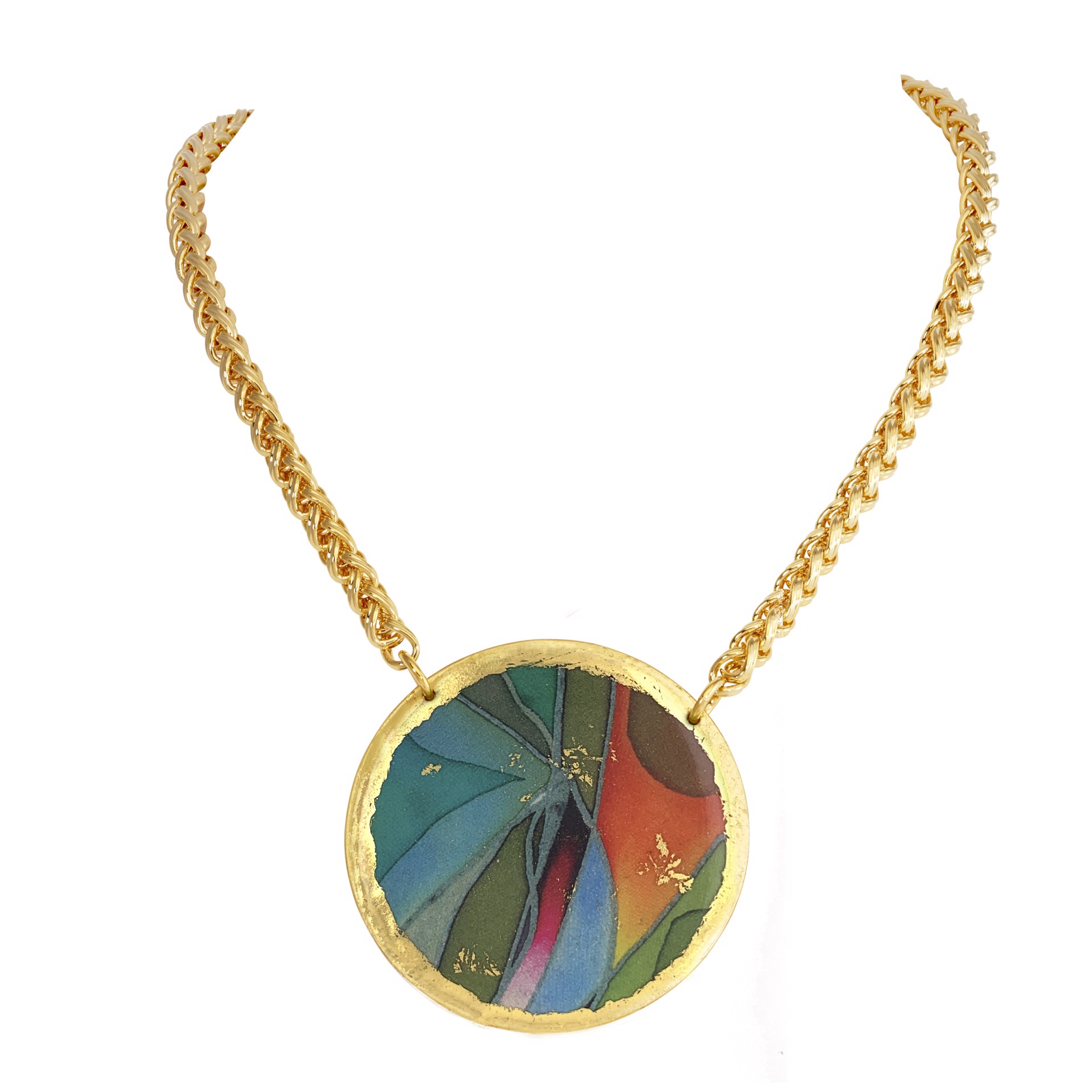 Rainforest Pendant Necklace - 2" Disc, 17" Chain with 2" Extender by Evocateur