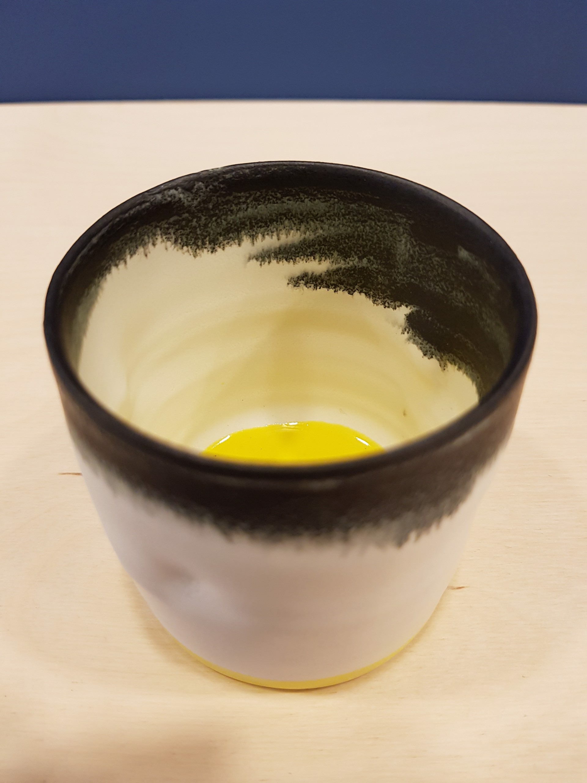 Porcelain Cup - Yellow & Black Glaze by Kyra Cane