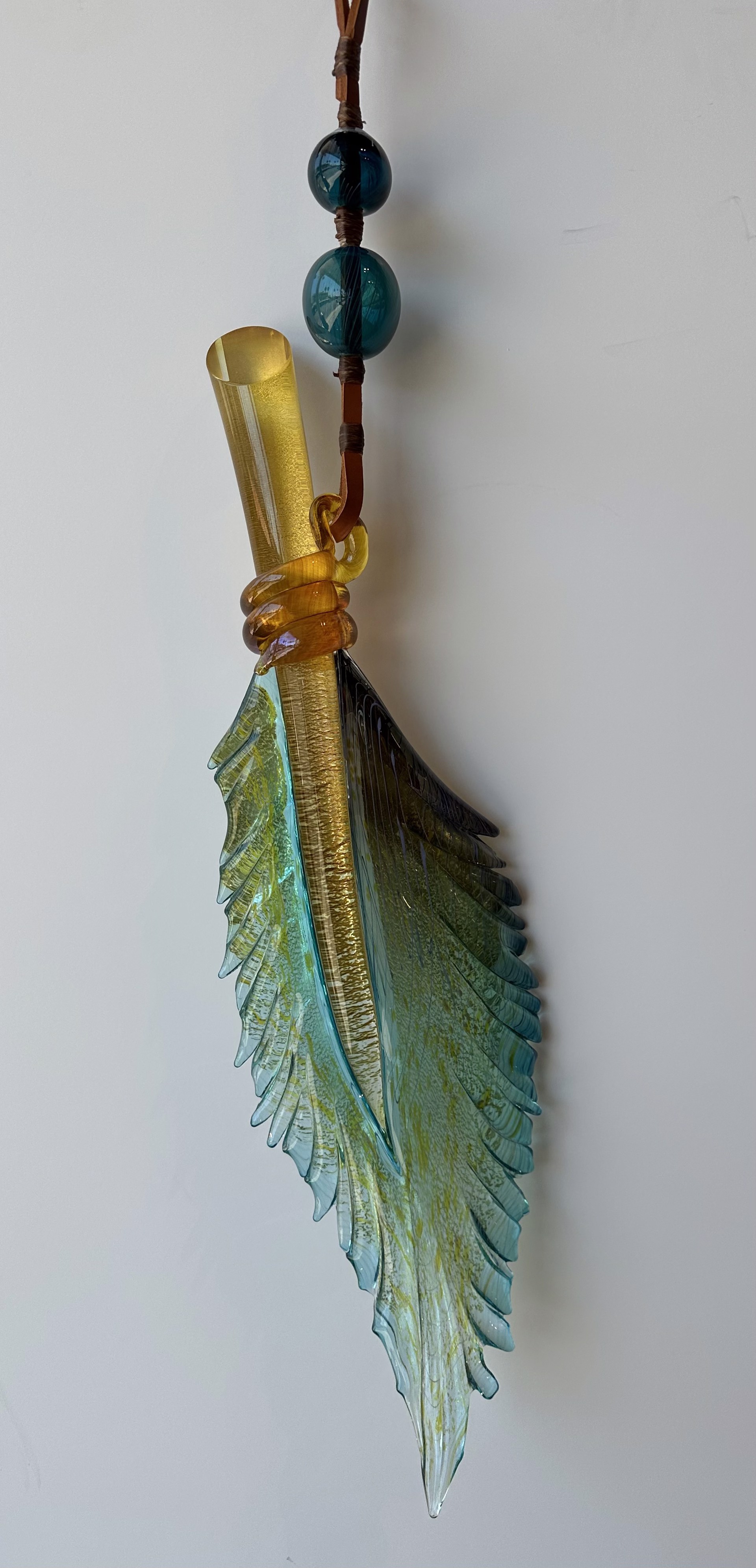 Watercolor Blue & Gray Hanging Feather by Nic McGuire