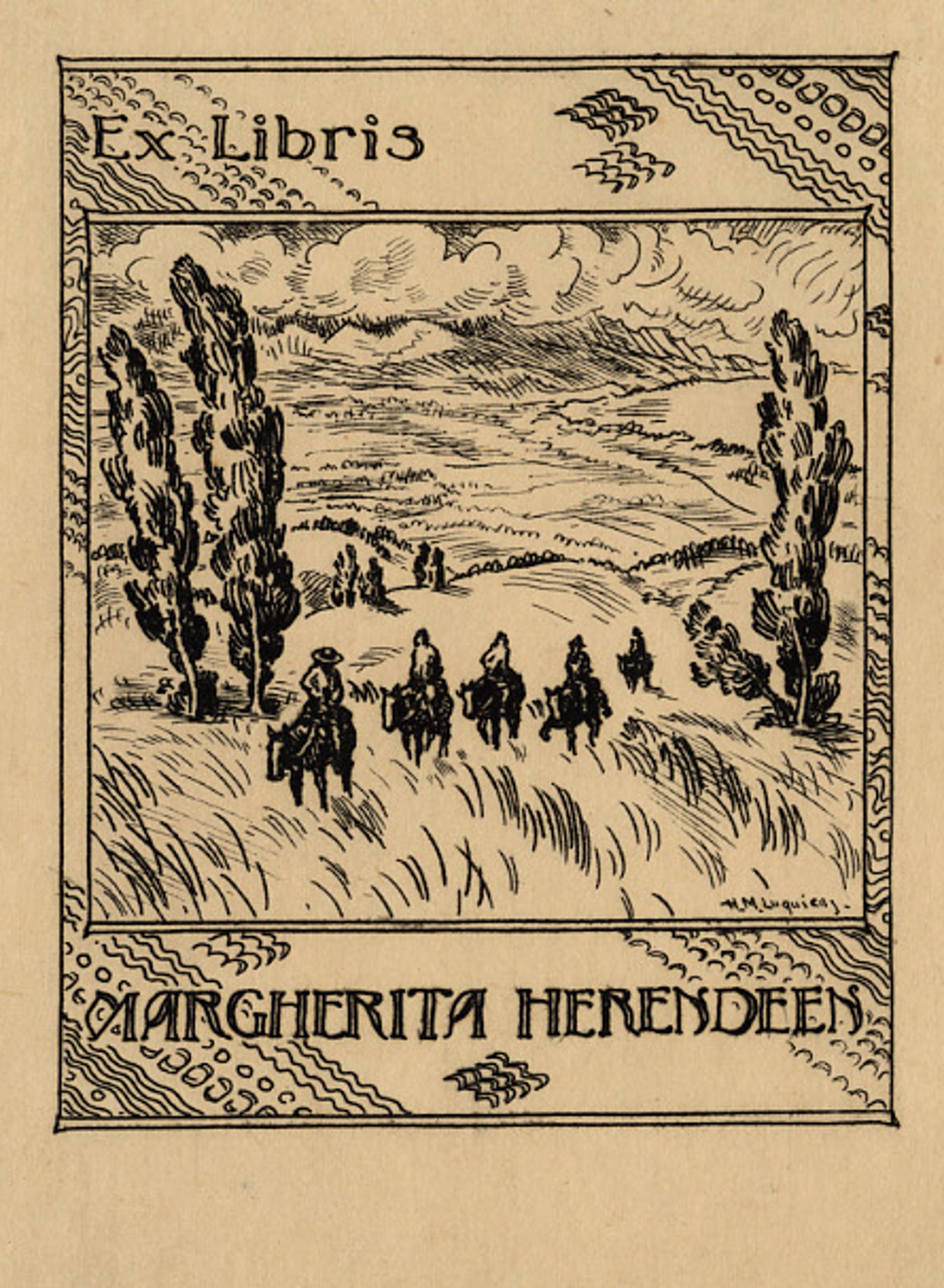 Ex Libris Margherita Hereendeen by Huc Mazelet Luquiens