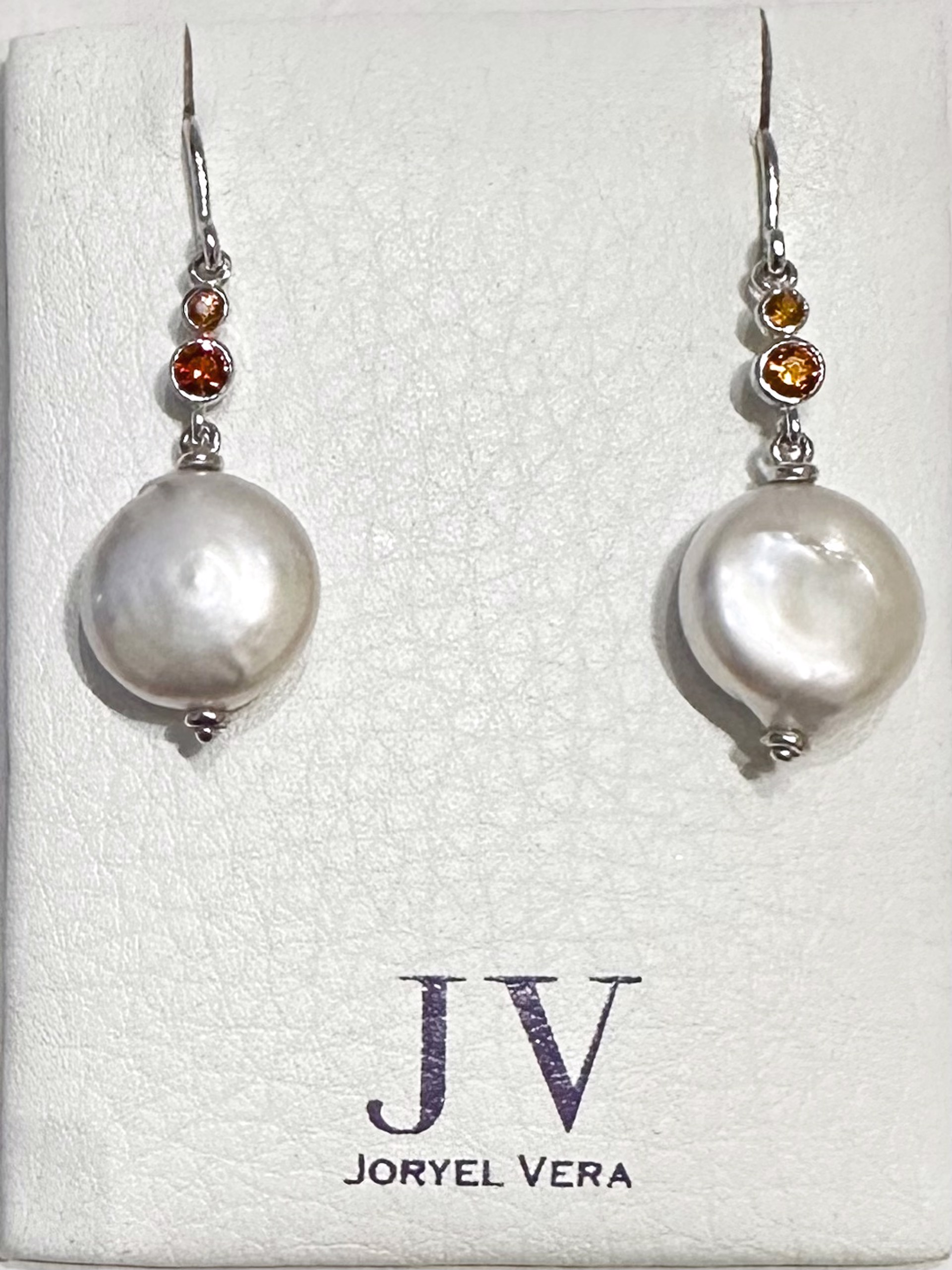 Earrings - Freshwater Pearl with Medera Citrine by Joryel Vera