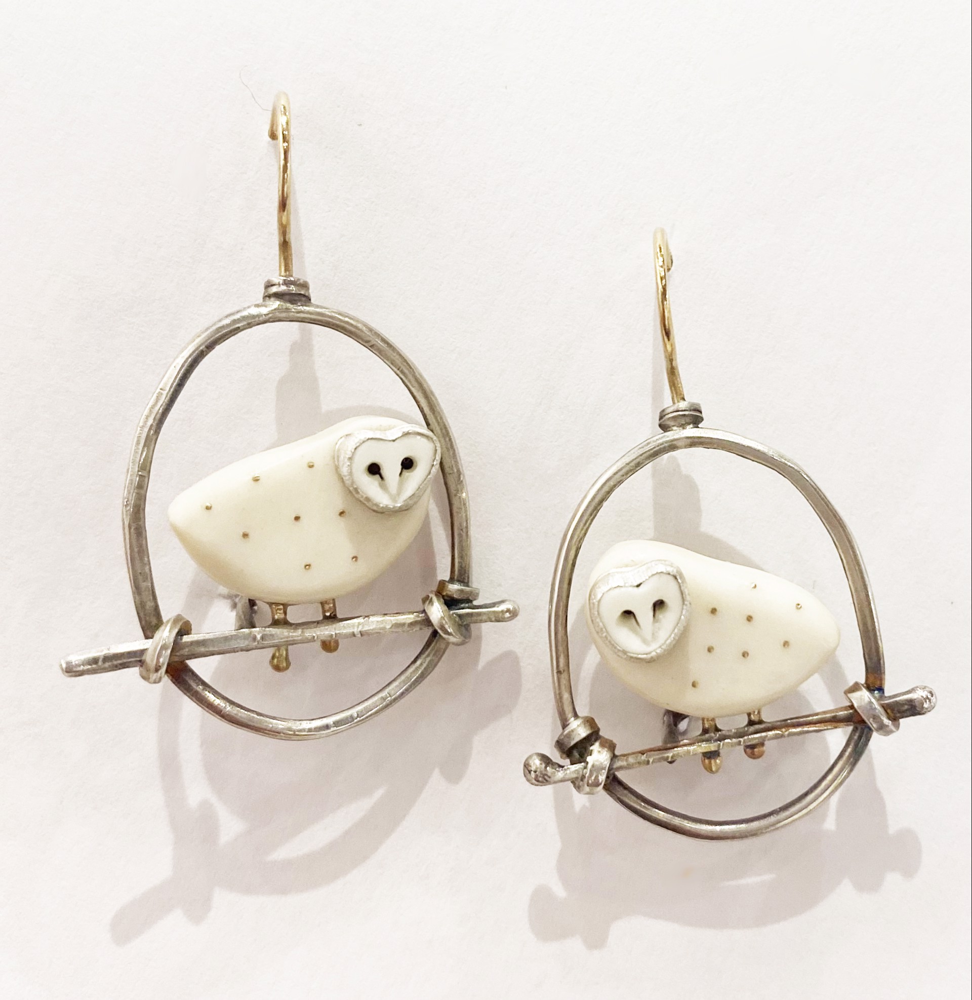 White Owl Earrings (SOLD) by CAROLYN MORRIS BACH