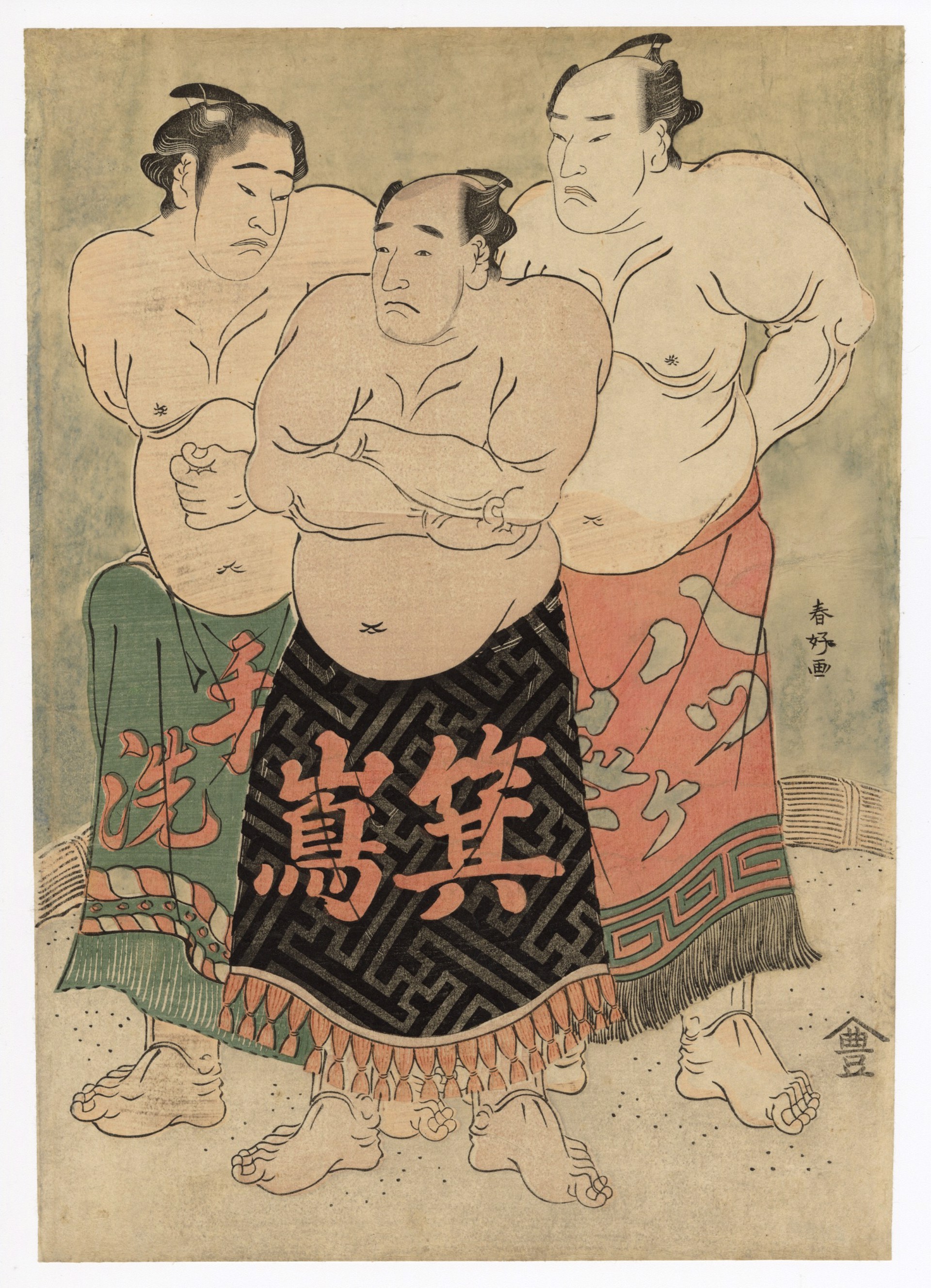 Sumo Wrestlers Minojima, Tearai, and Yatsugamine by Shunko