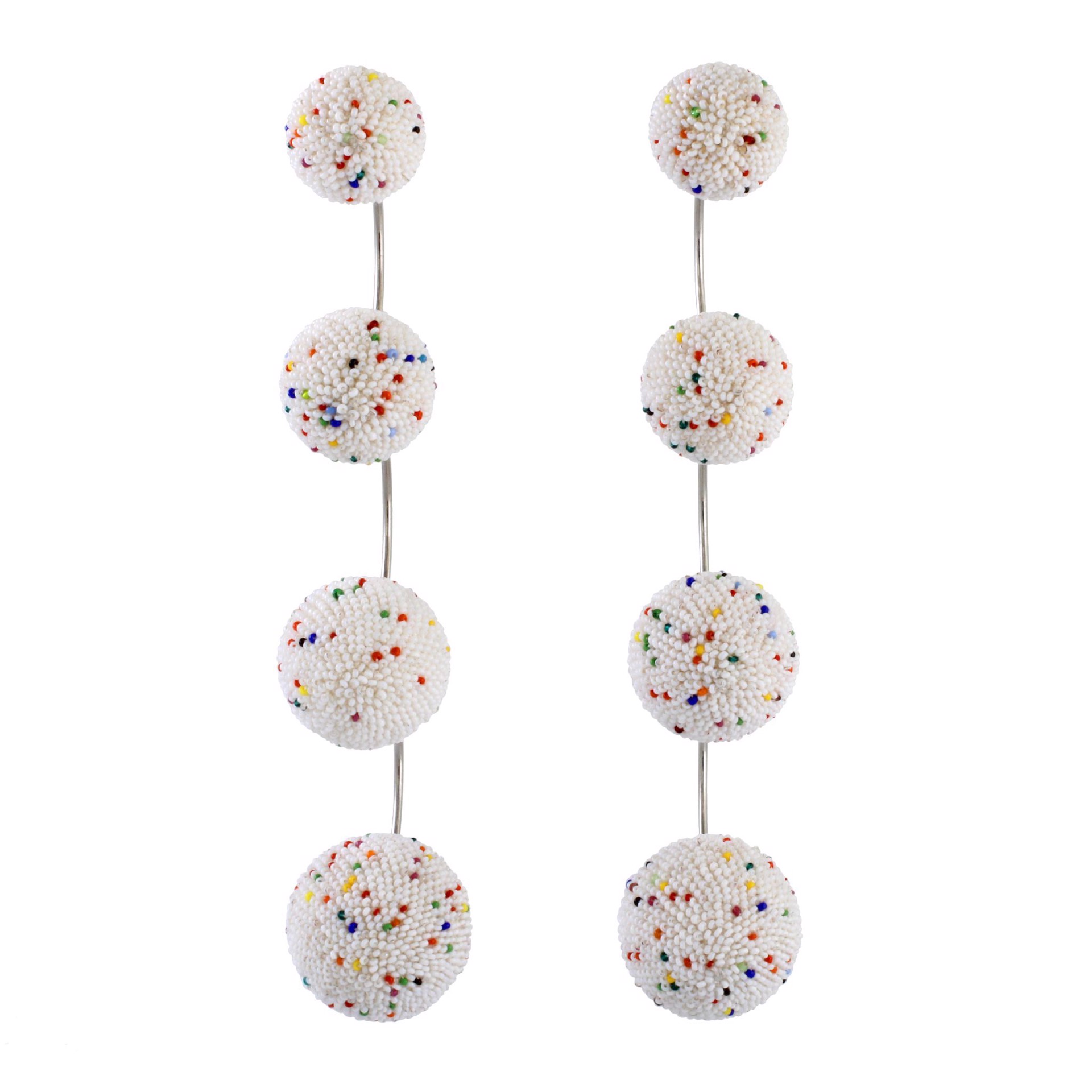 White Tweed Four Ball Earrings by Jacqueline Lillie
