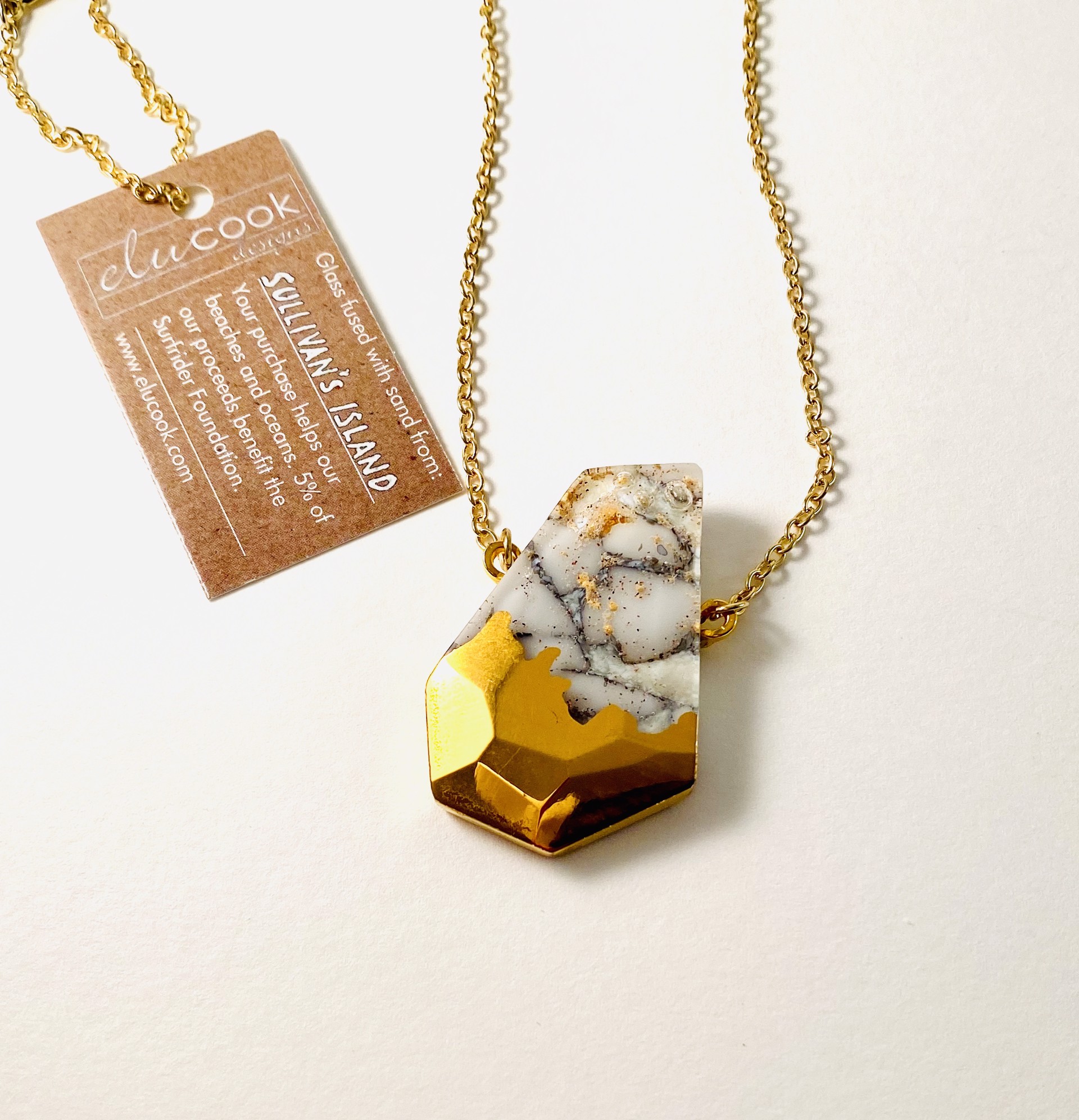 "Facets" Series Necklace 24K luster glaze, 30" gp chain, 1G by Emily Cook