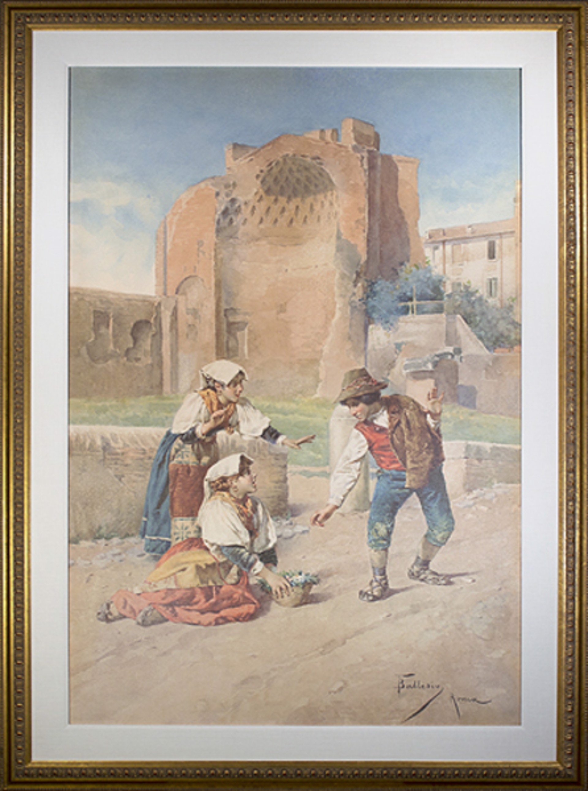 Three Children Playing In a Courtyard by Federico Ballesio