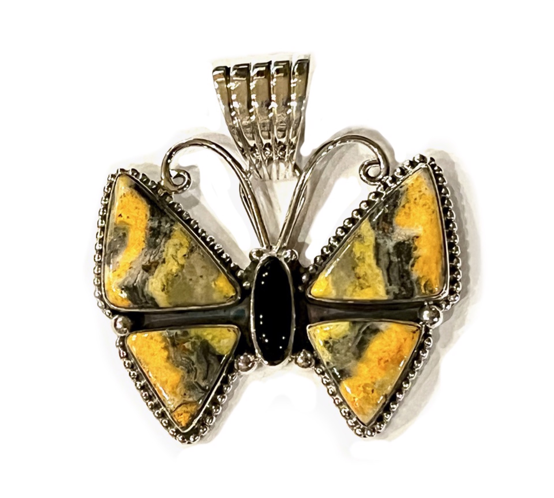 Pendant - Butterfly, Bumblebee Jasper, Onyx and Sterling Silver by Dan Dodson