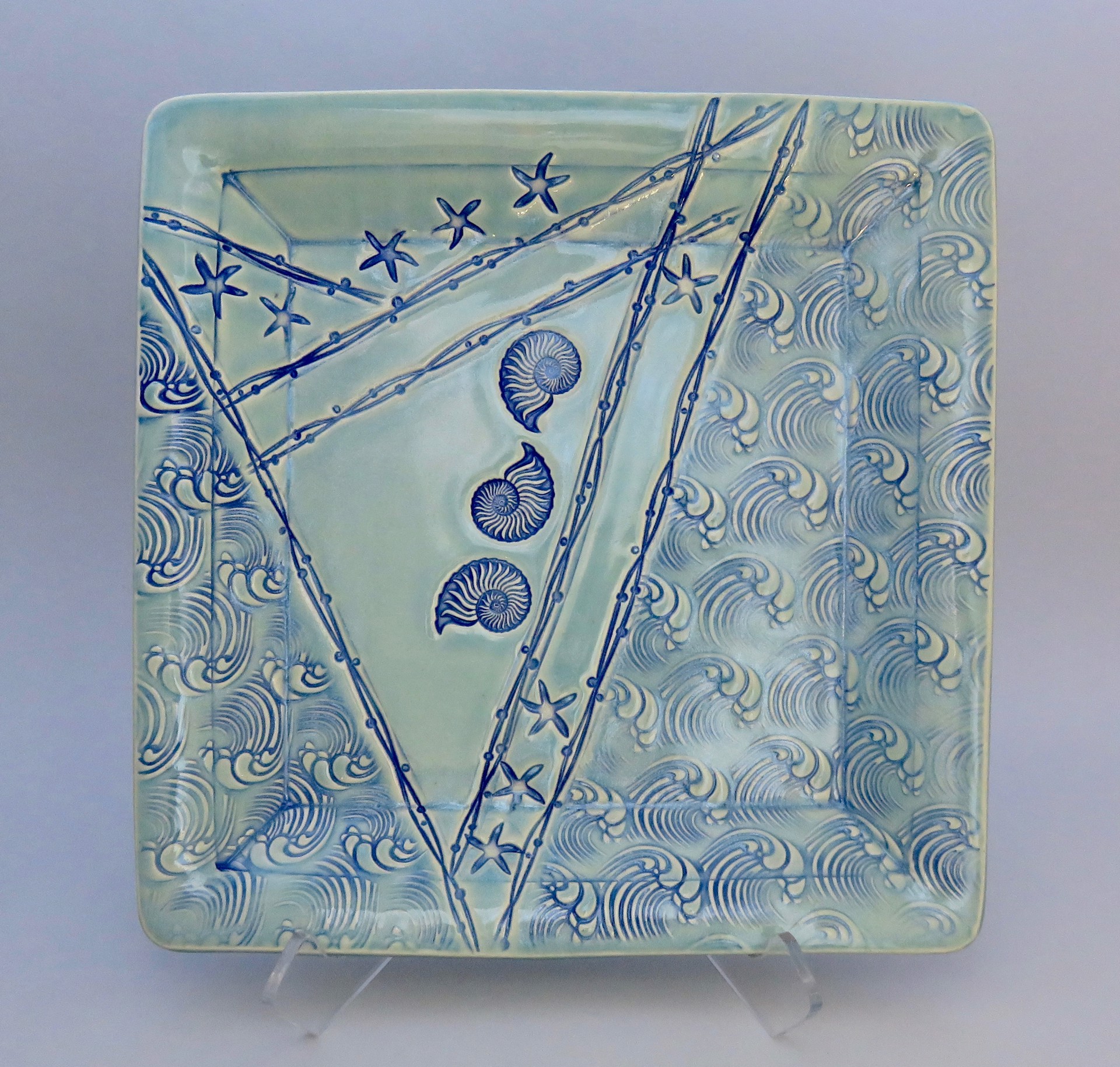 Square Platter - Light Turquoise; MB #1 by Marty Biernbaum
