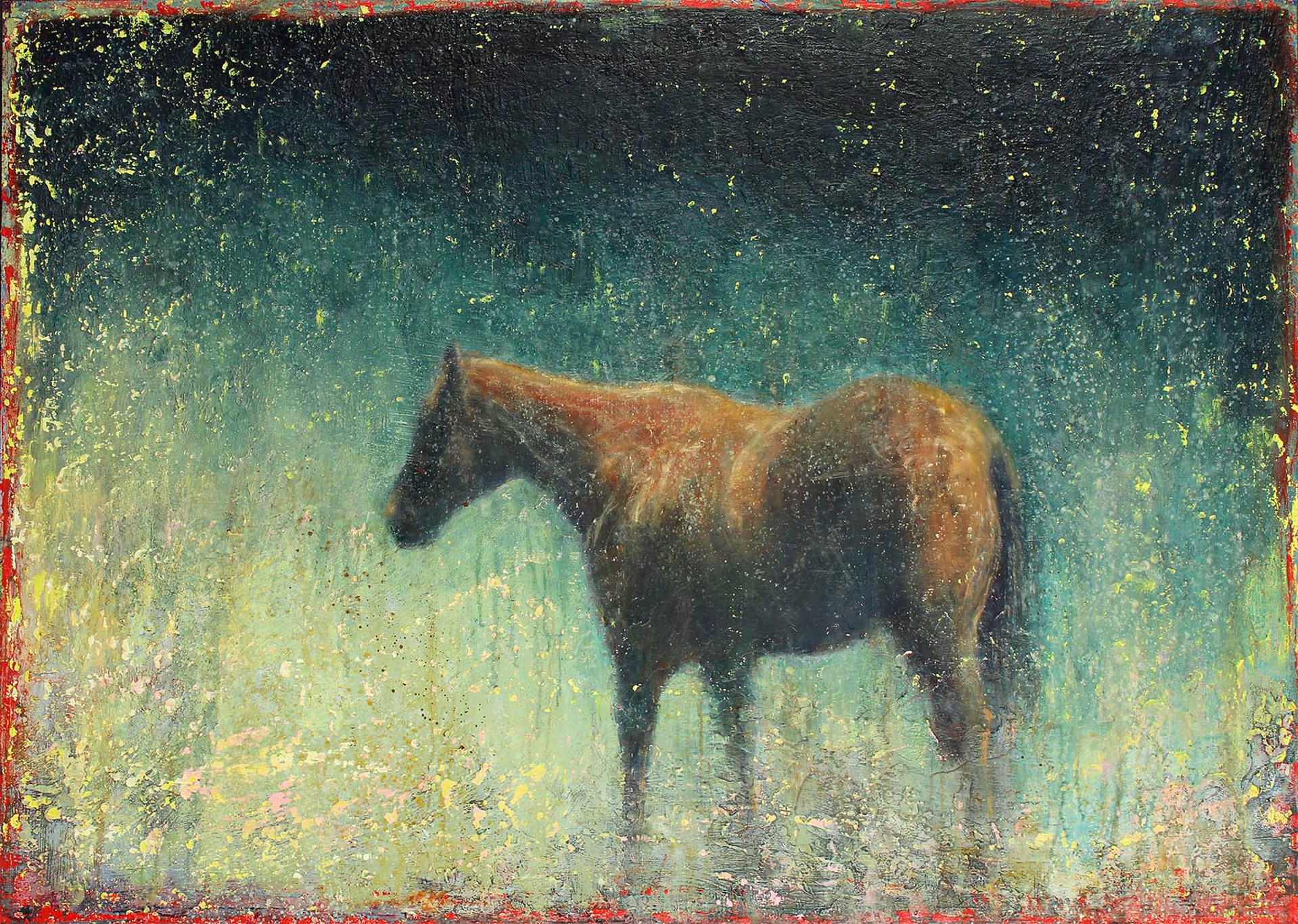 A Mixed Media Painting Of A Horse Standing In A Colorful Rainstorm By Matt Flint At Gallery Wild