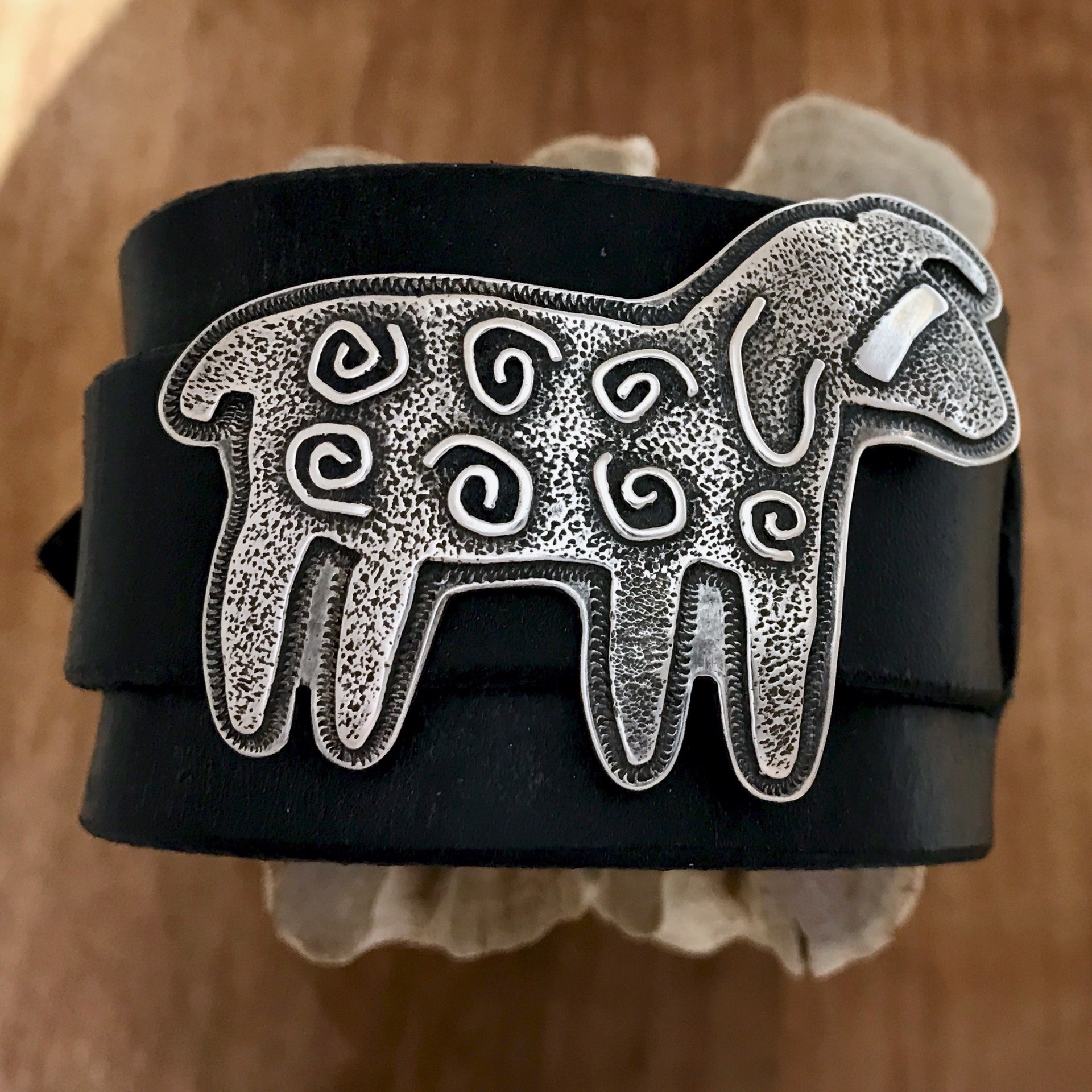 Curly Sheep Leather Cuff bracelet by Melanie A. Yazzie
