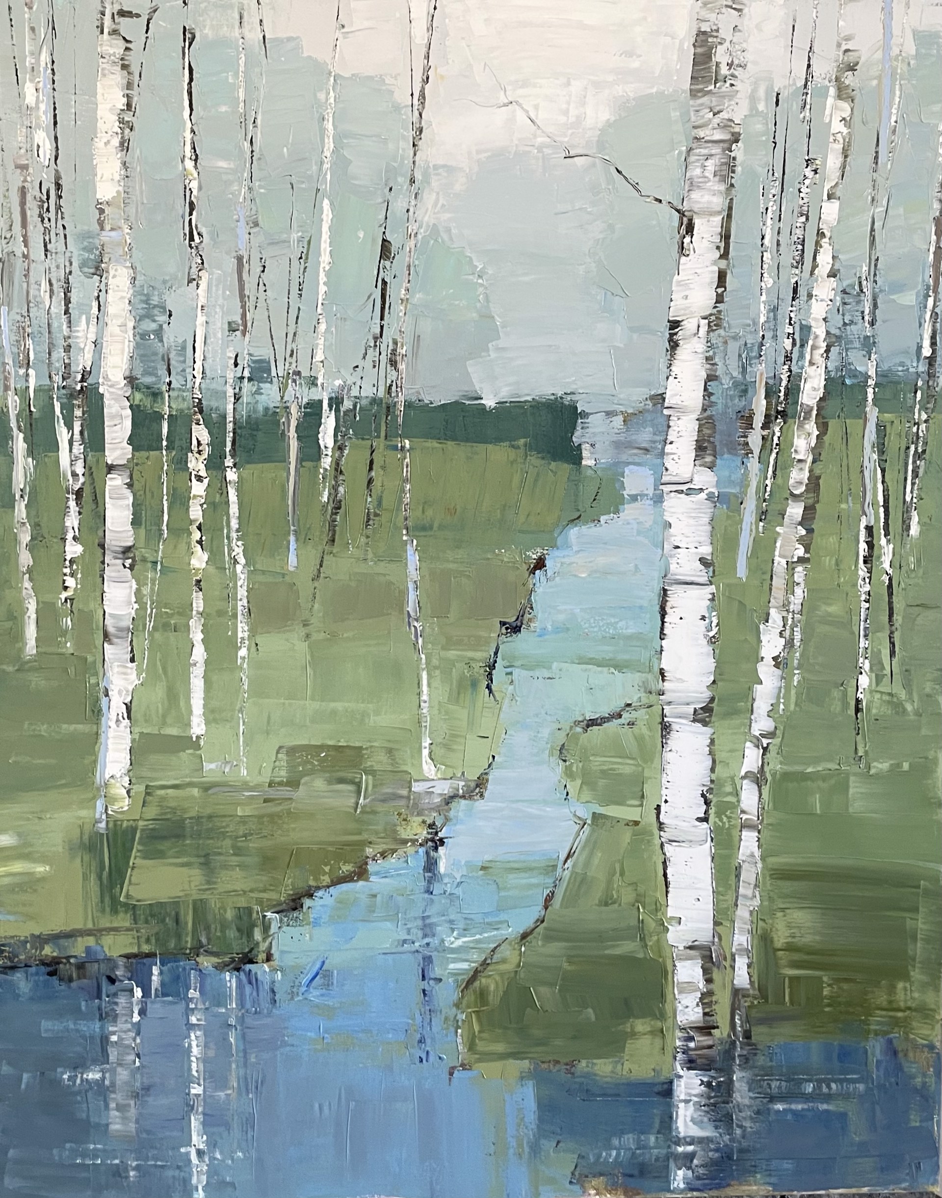 Birch and Stream by Barbara Flowers