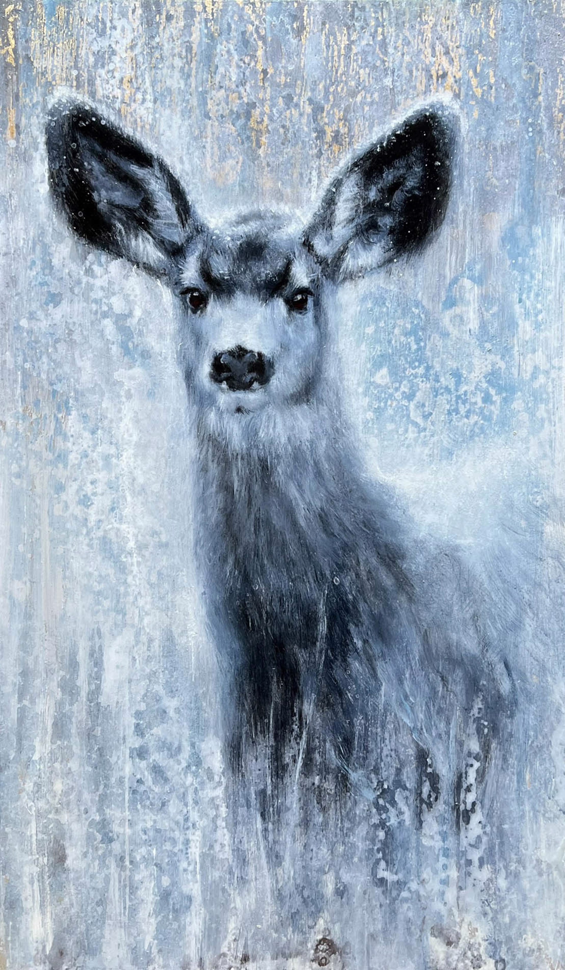 Blue Gray Deer Softly Emerging From an Abstract Background