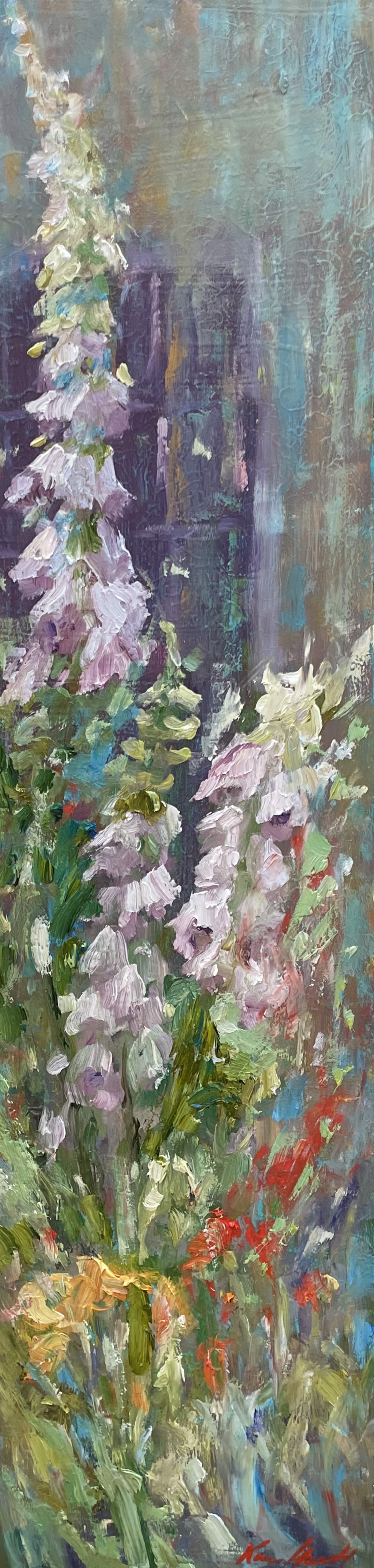 "Spring Blossoms (Fox Gloves at Claudia's)" original oil painting by Karen Hewitt Hagan