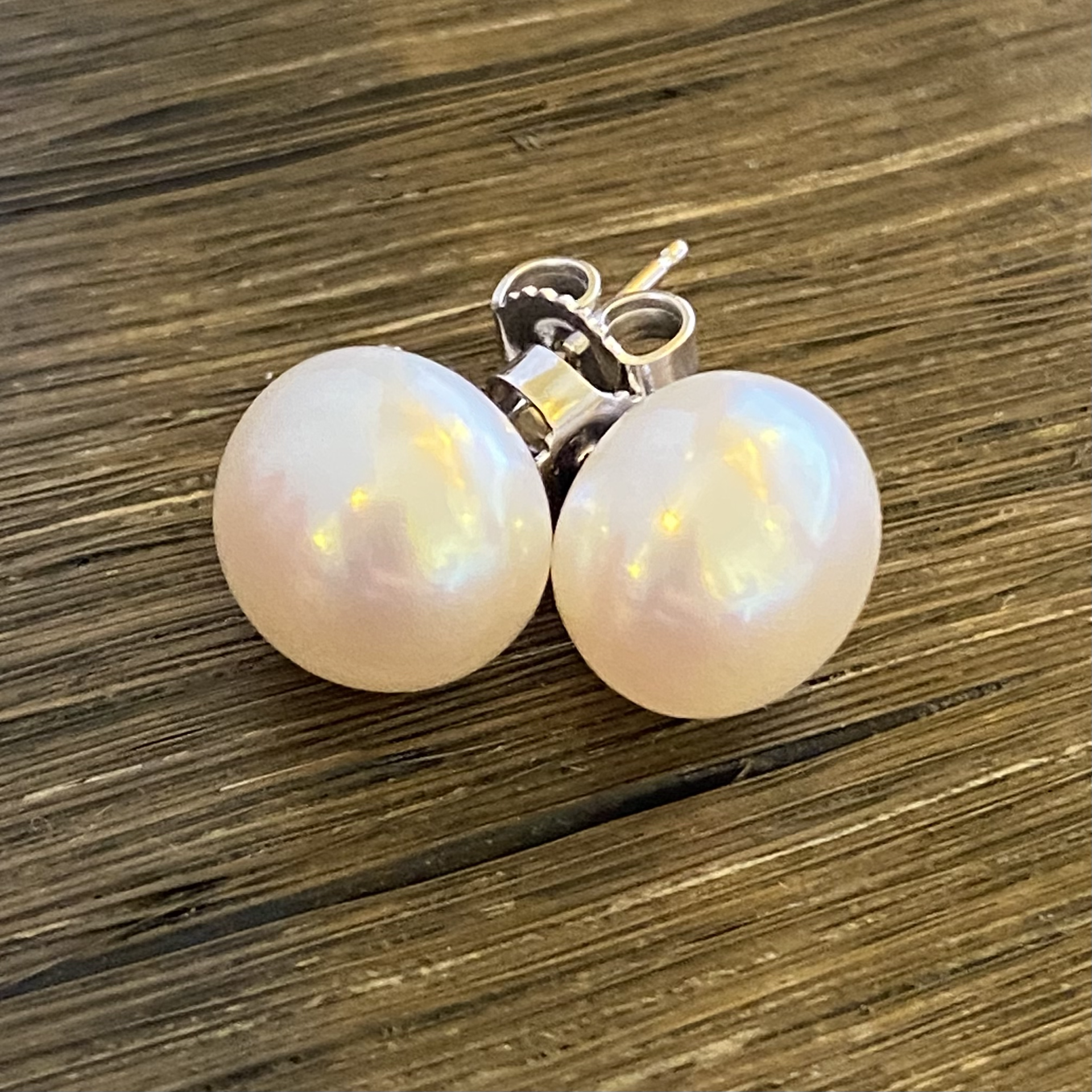White Pearl Button Earrings 10mm by Sidney Soriano