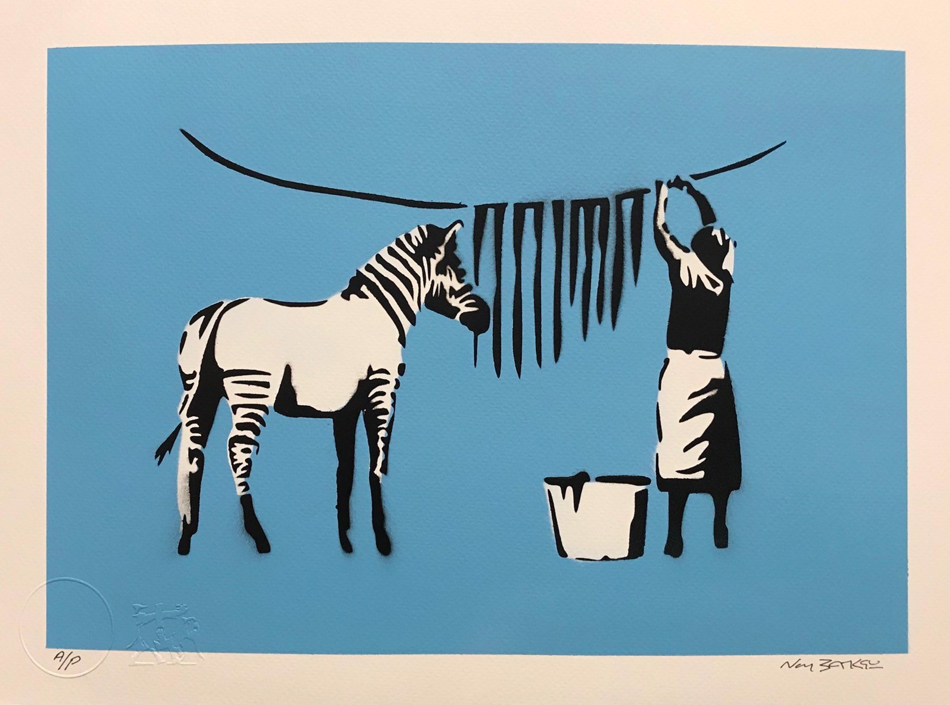 Zebra Wash (Blue) by Not Banksy
