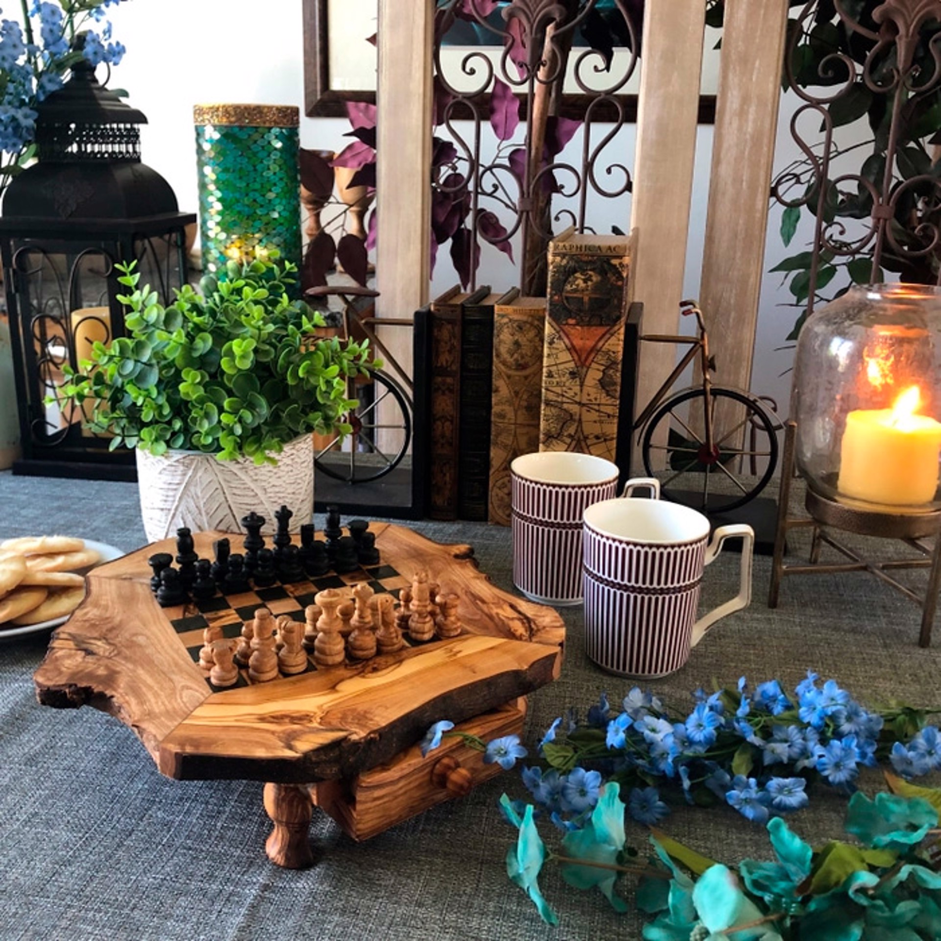 Rustic Olive Wood Chess Set by BeldiNest