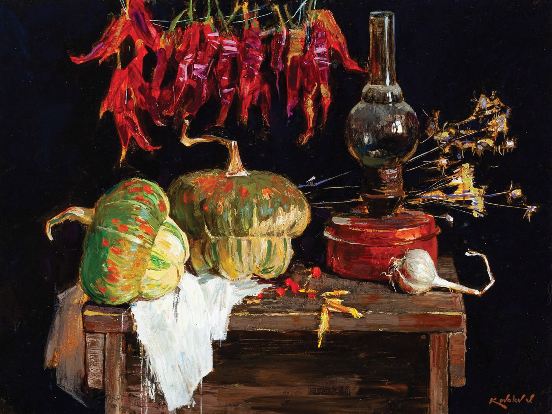 Pumpkins and Lamp by Vladimir Kovalov