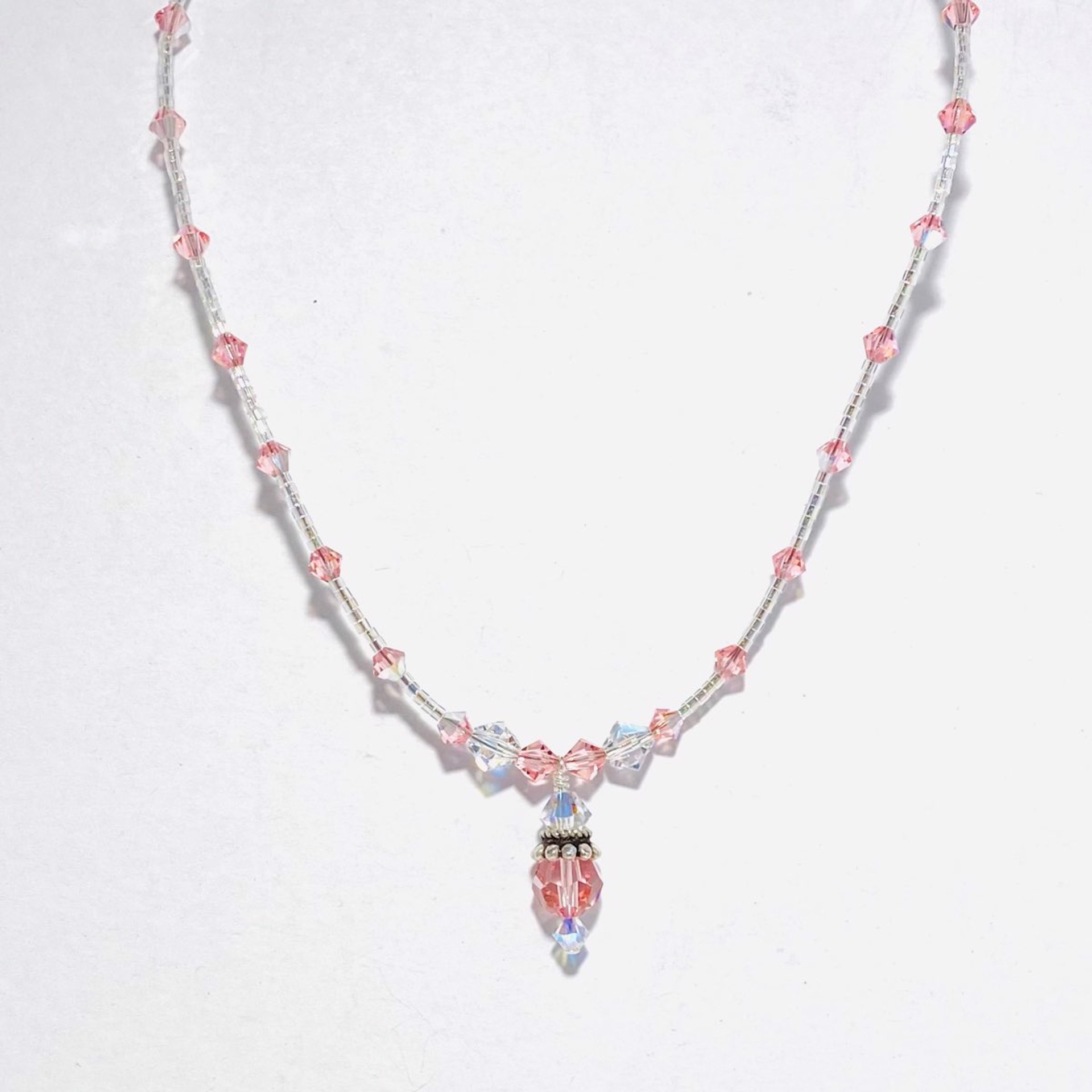 SHOSH22-55 Birthstone Necklace~October Pink "Opal" Swarovski Crystals by Shoshannah Weinisch