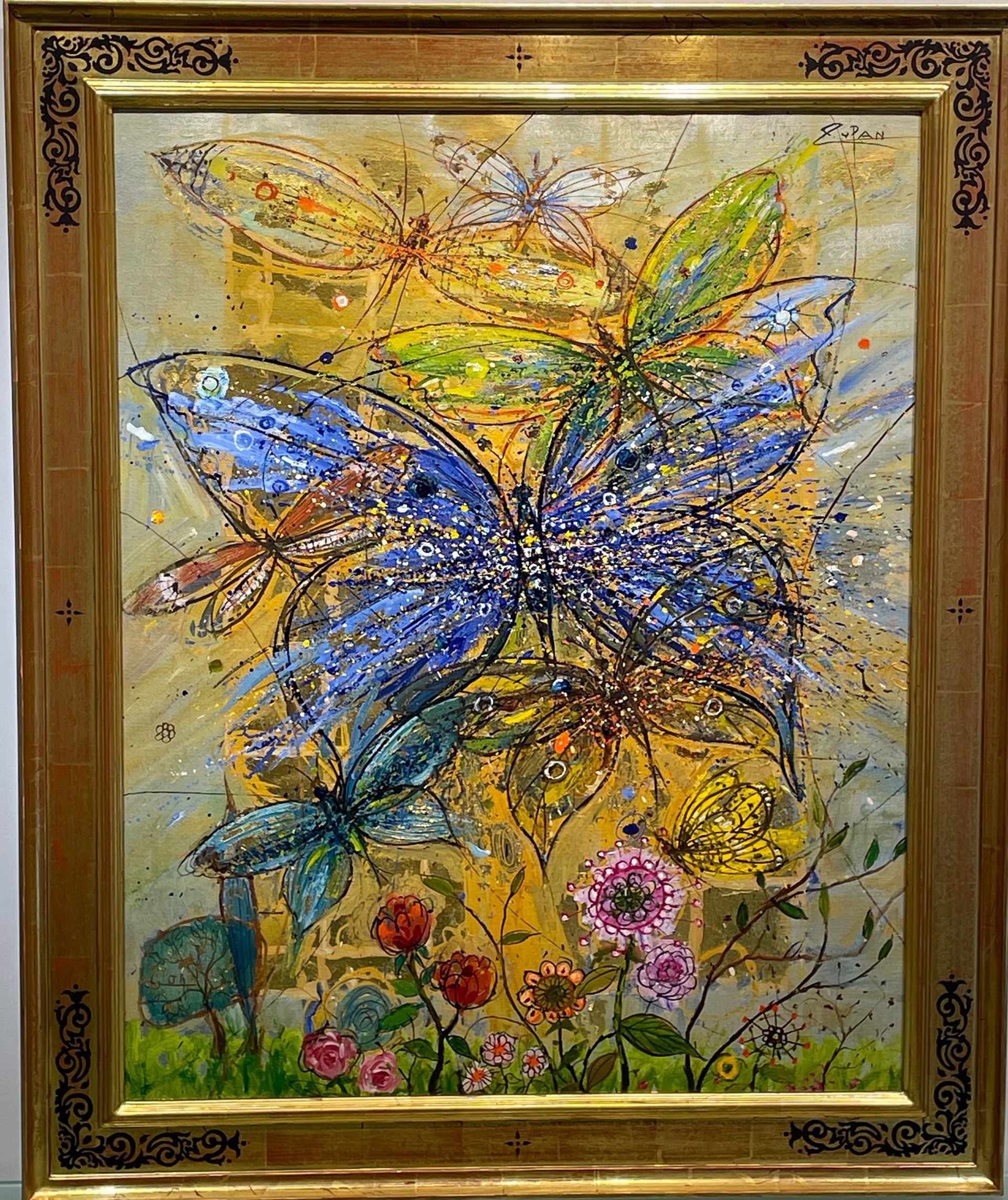 Butterflies and Flowers on Gold by Bruno Zupan