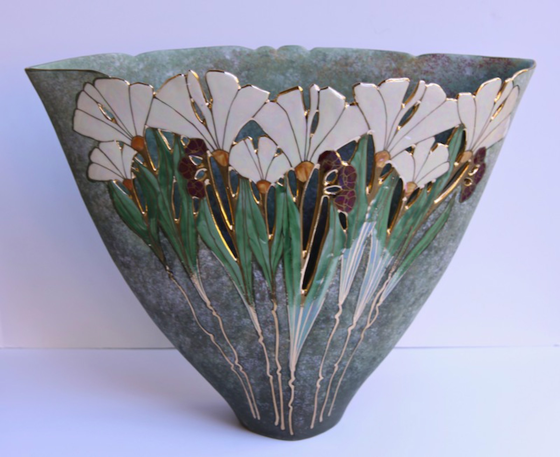 Large Triangular Vase Green by Jan Phelan