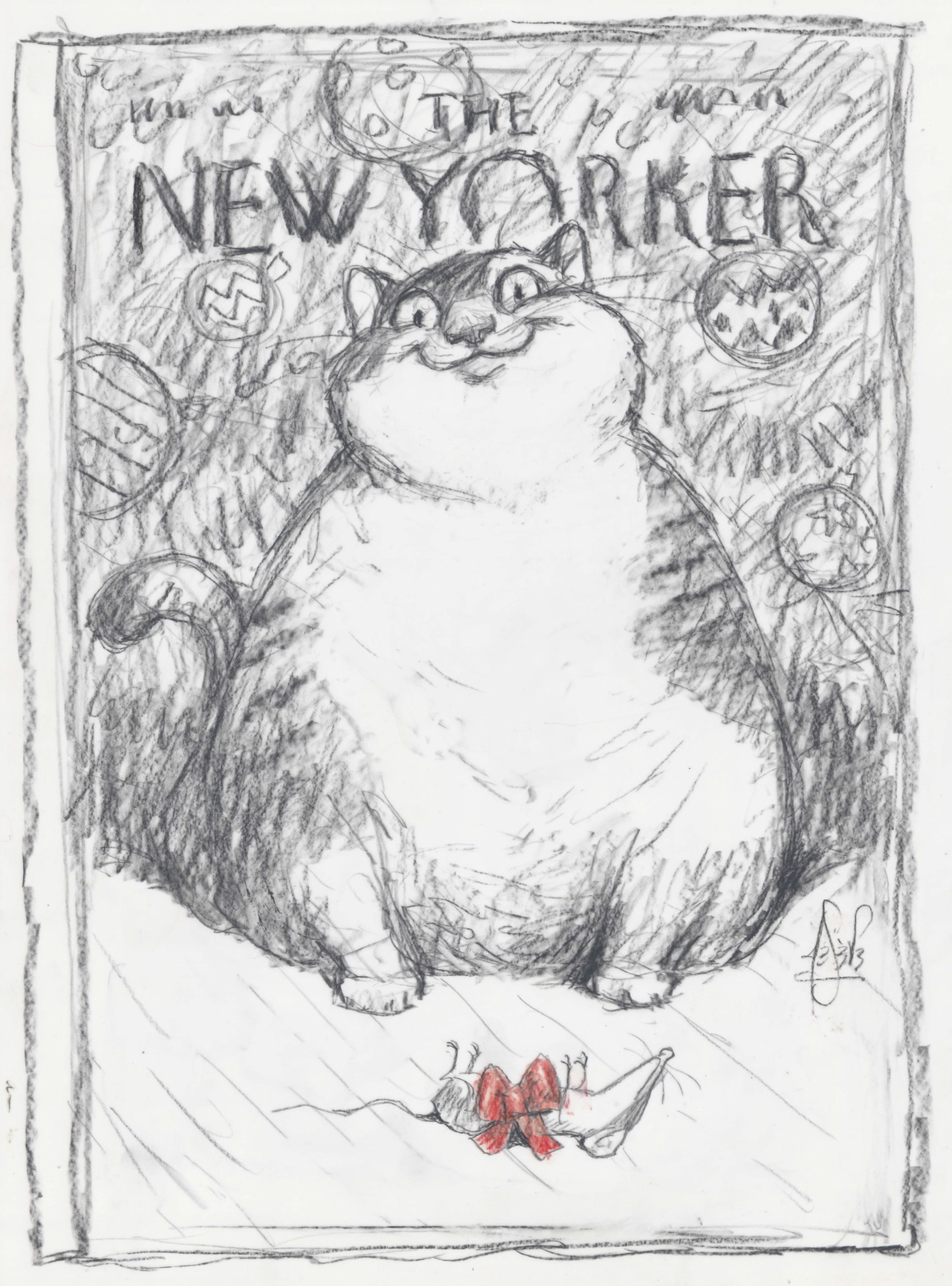 Proposed sketch for New Yorker Cover "Go on, open it!" by Peter de Sève