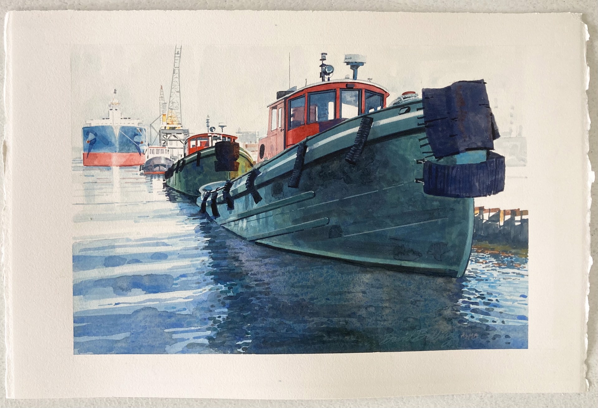 Harbor Tugs/Unframed Original by David Belling